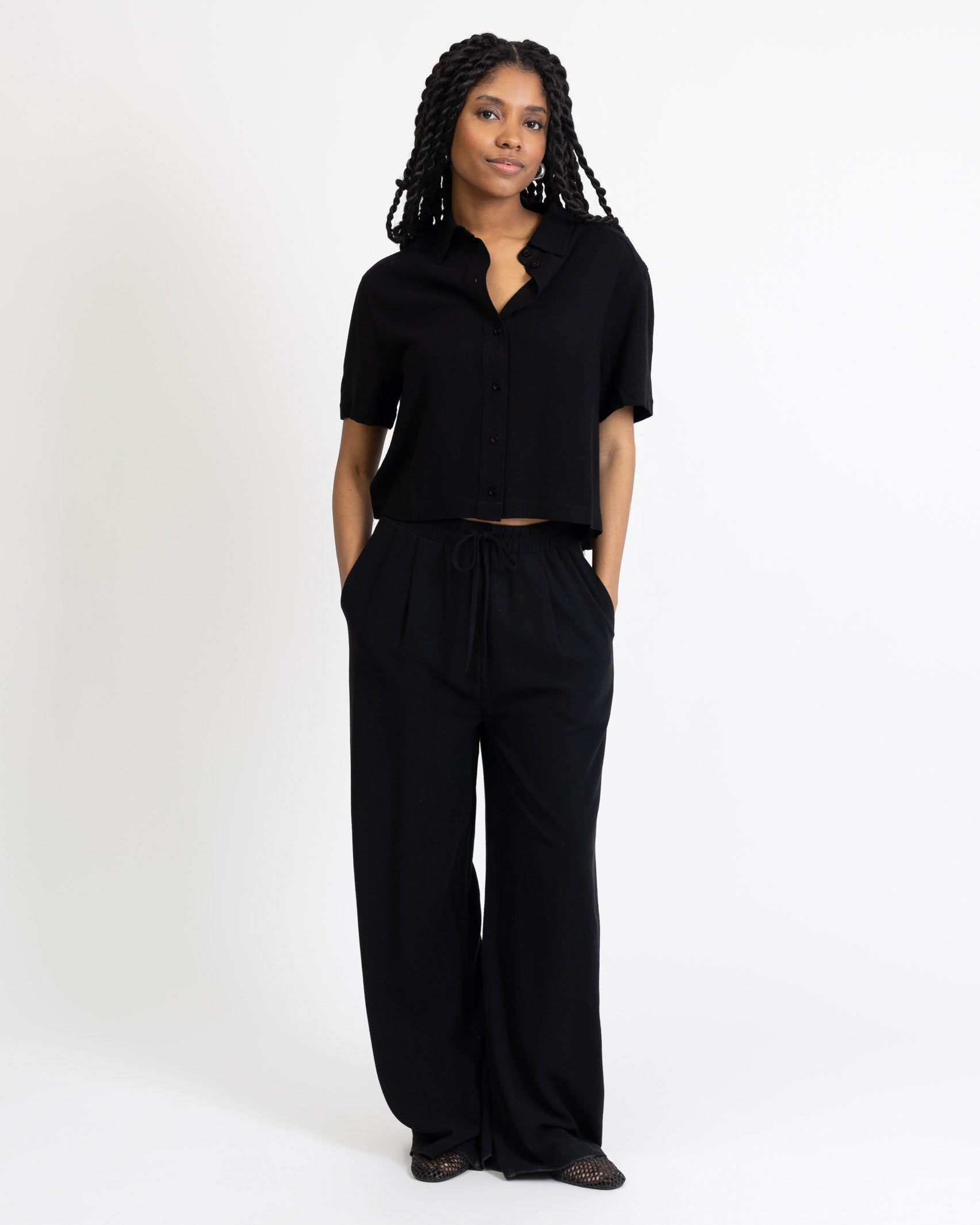 Crop Bluse aus Leinen-Mix