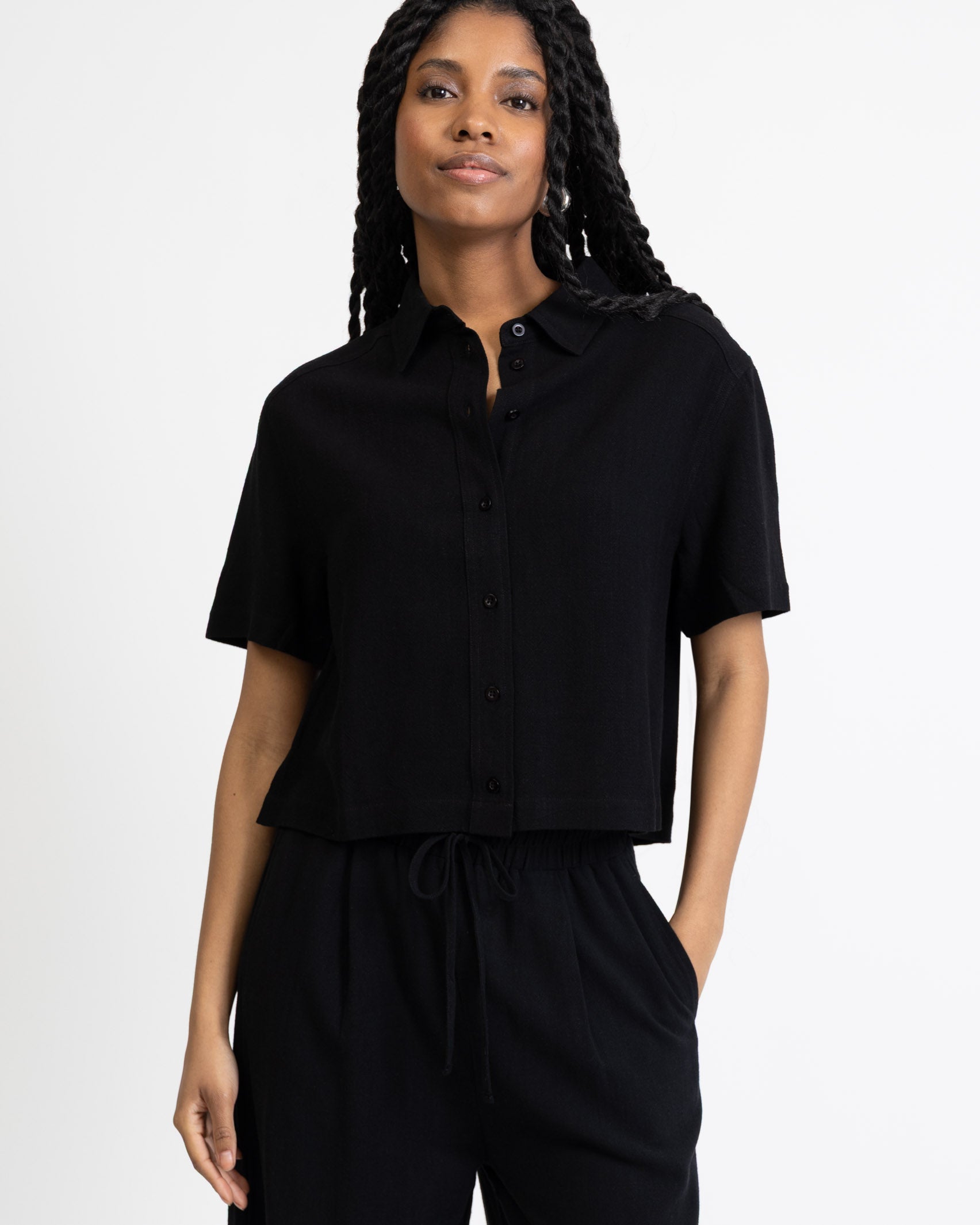 Crop Bluse aus Leinen-Mix