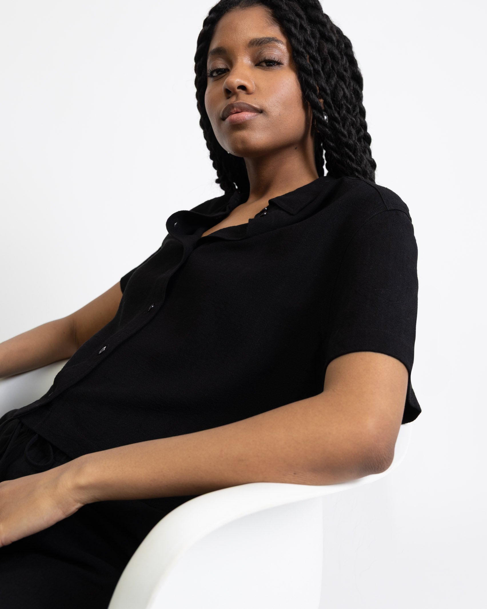 Crop Bluse aus Leinen-Mix