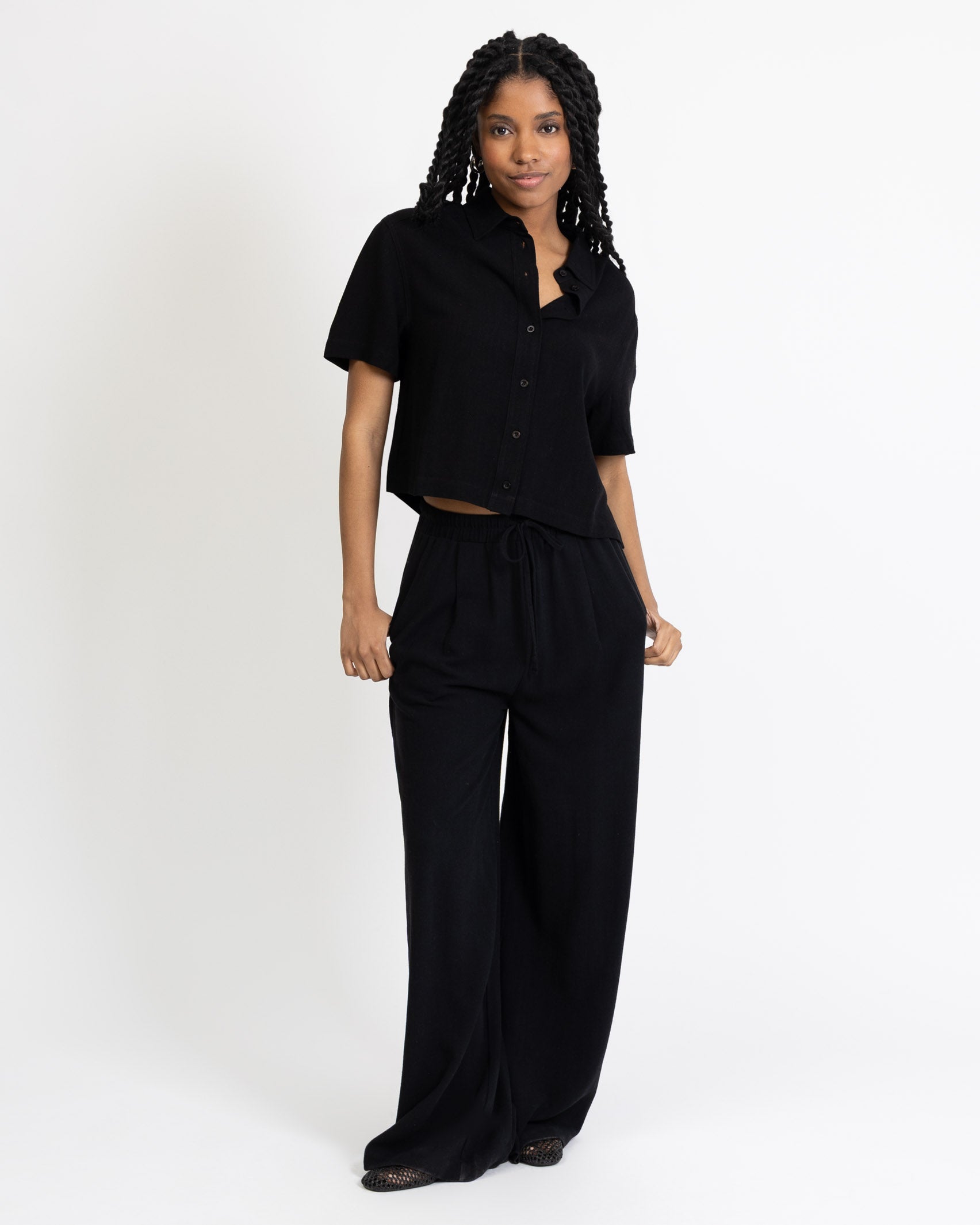 High-Waist Stoffhose aus Leinen-Mix