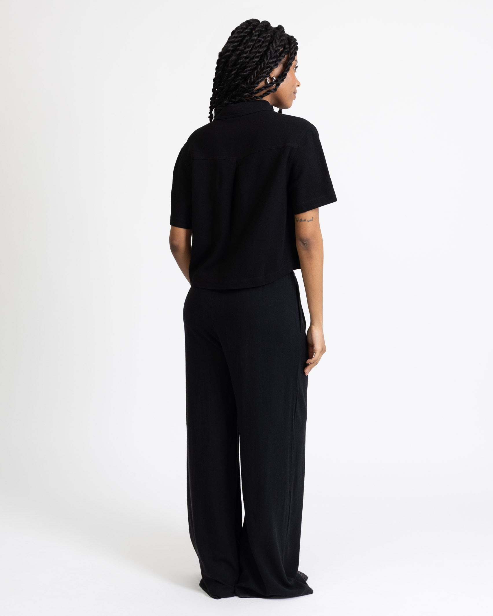 High-Waist Stoffhose aus Leinen-Mix