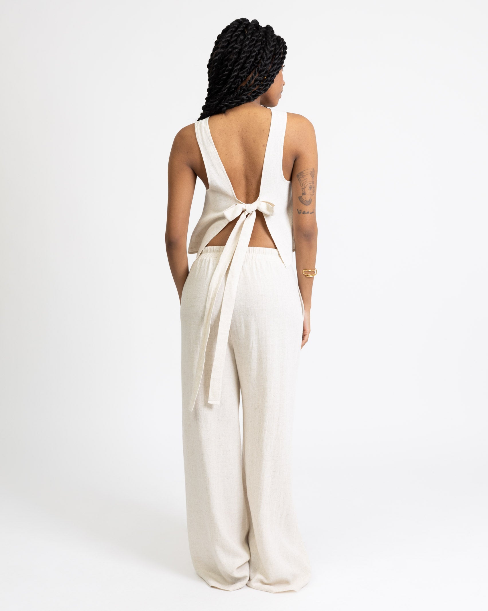 High-Waist Stoffhose aus Leinen-Mix