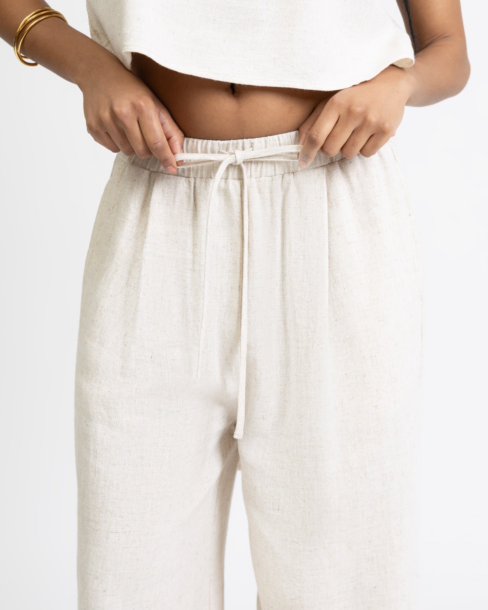 High-Waist Stoffhose aus Leinen-Mix