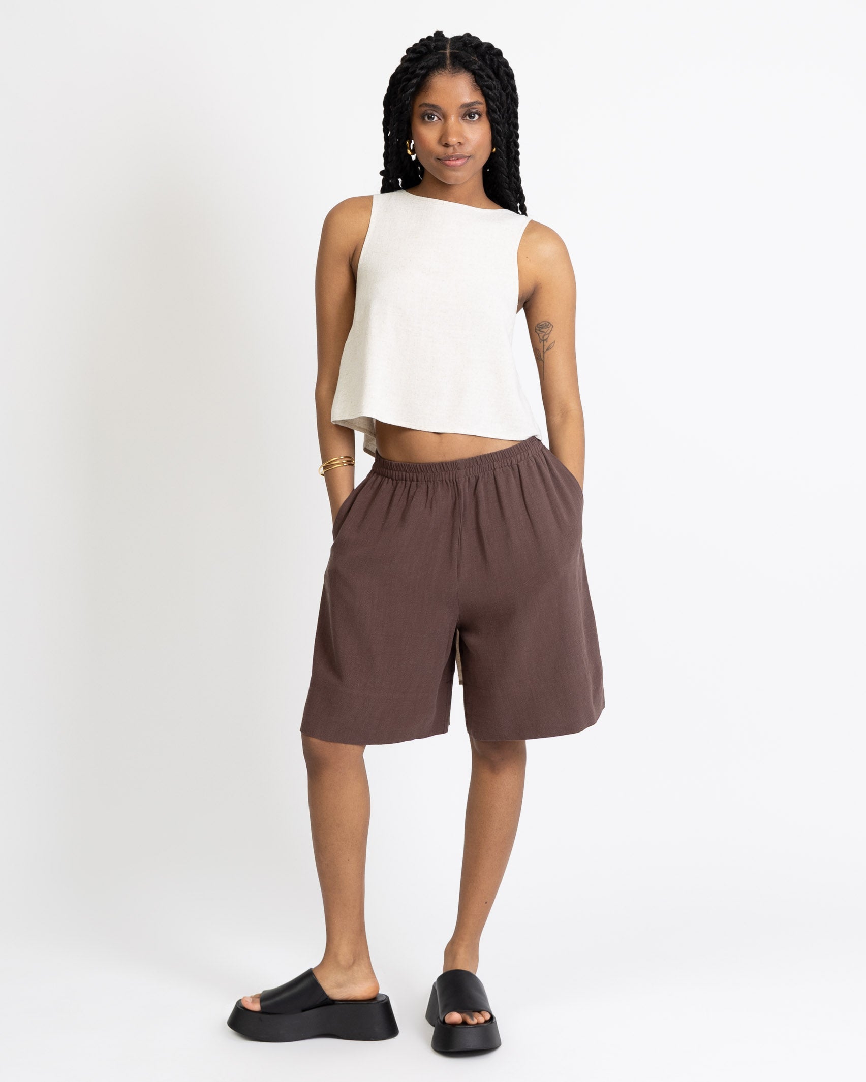 Bermuda Shorts aus Leinen-Mix