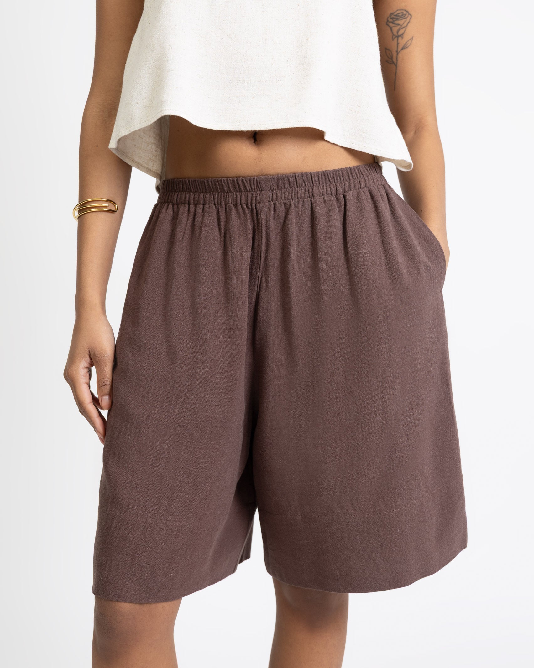 Bermuda Shorts aus Leinen-Mix