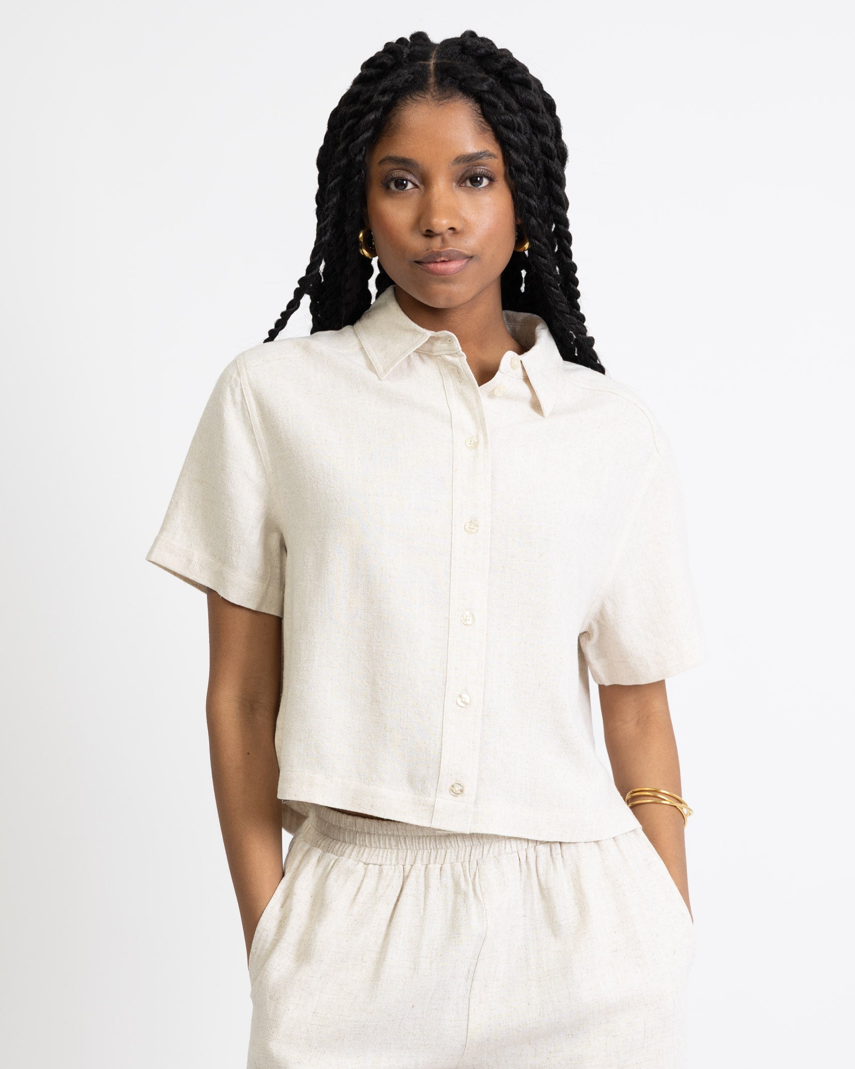 Crop Bluse aus Leinen-Mix