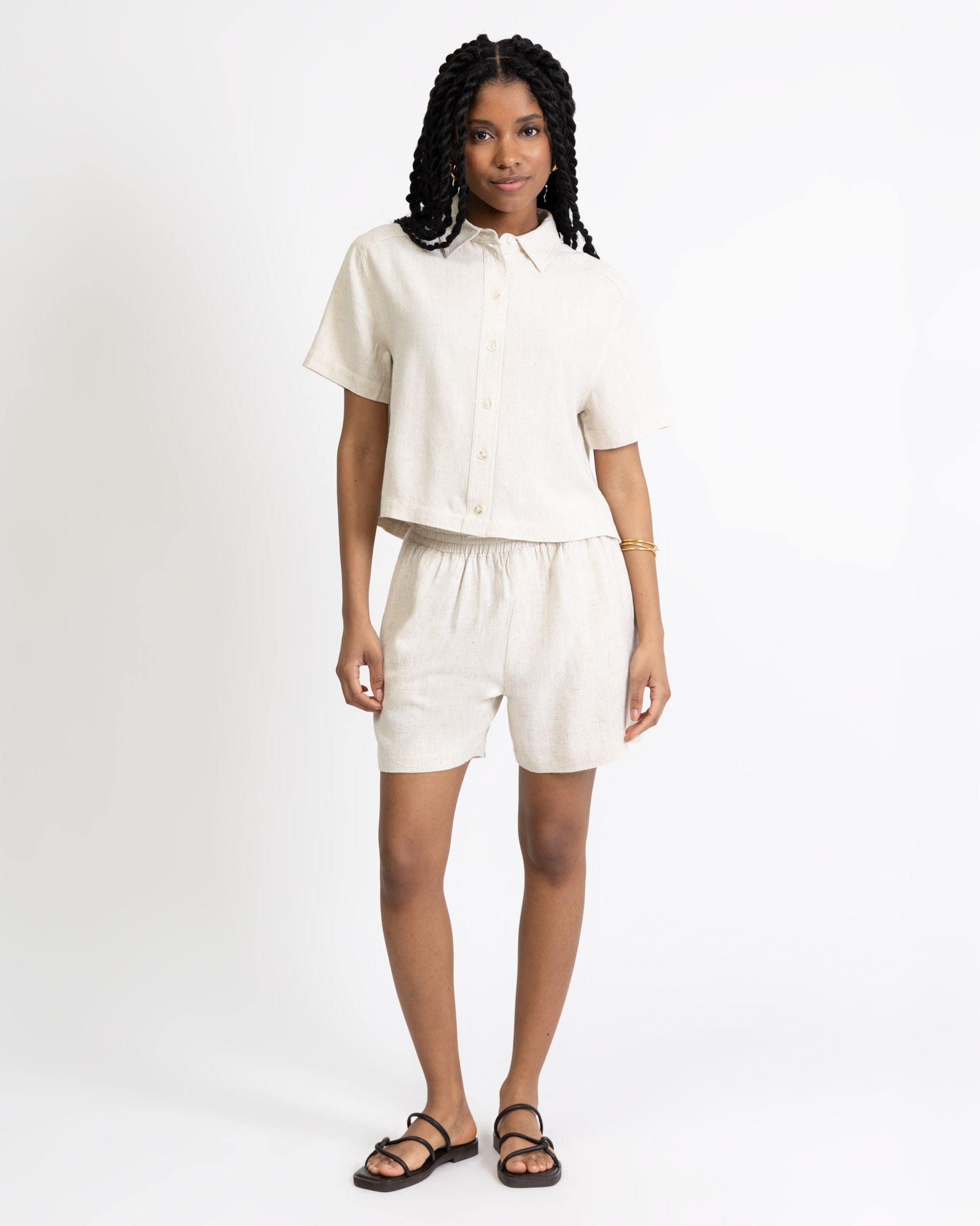 Crop Bluse aus Leinen-Mix