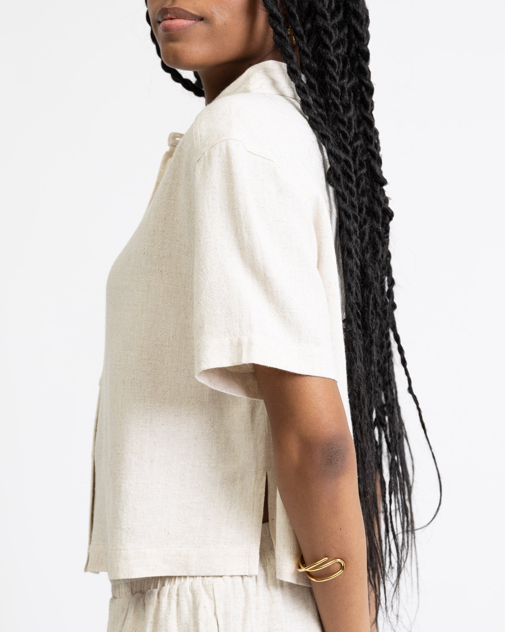 Crop Bluse aus Leinen-Mix