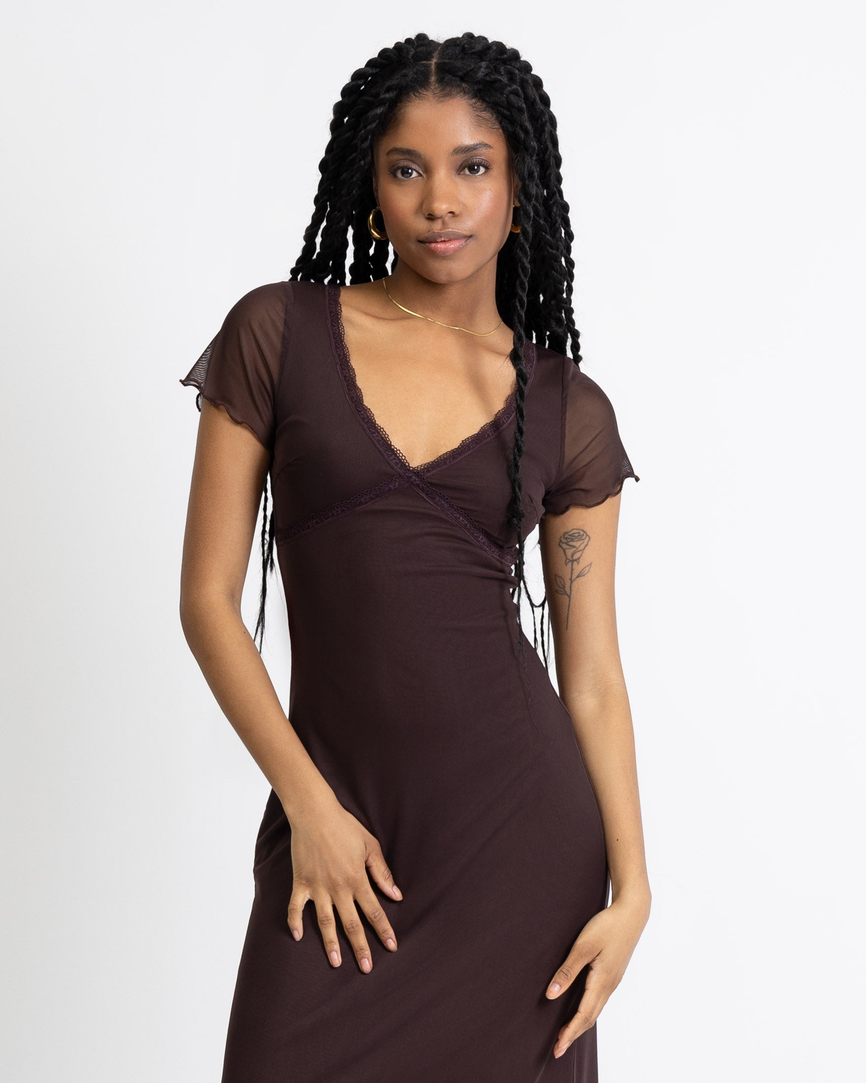 Mesh Maxikleid mit Spitzendetails