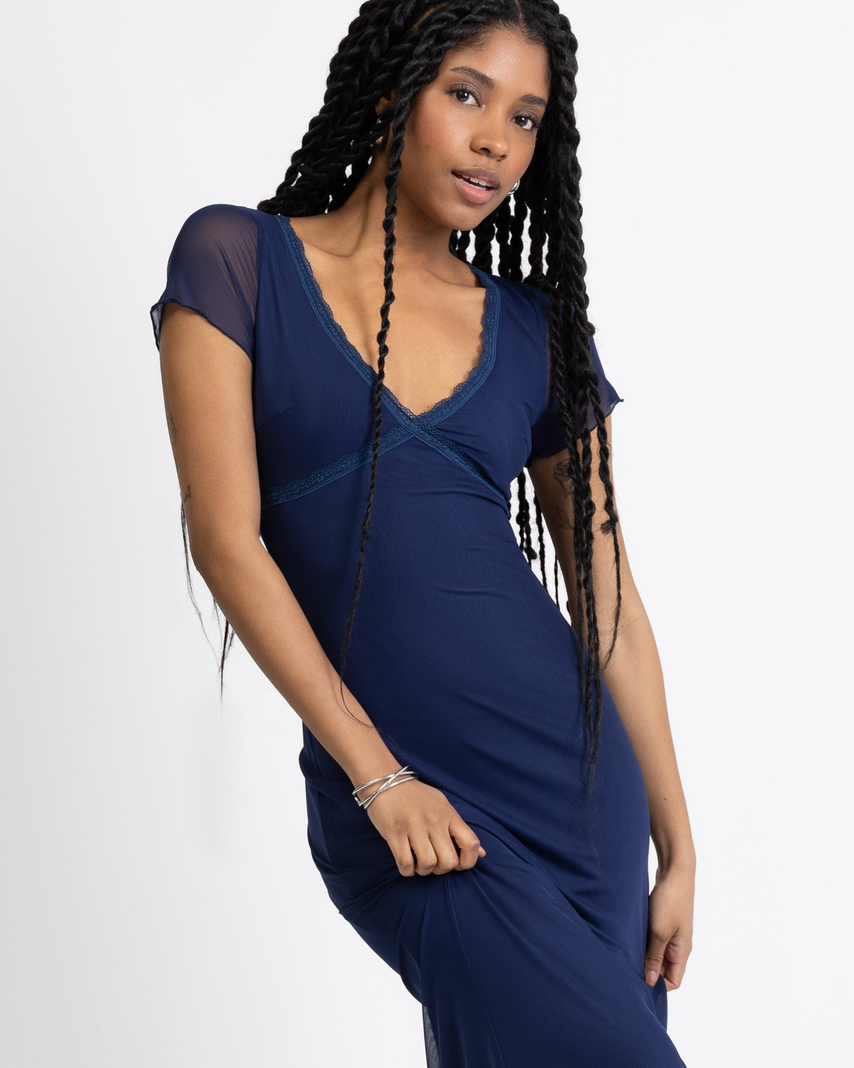 Mesh Maxikleid mit Spitzendetails