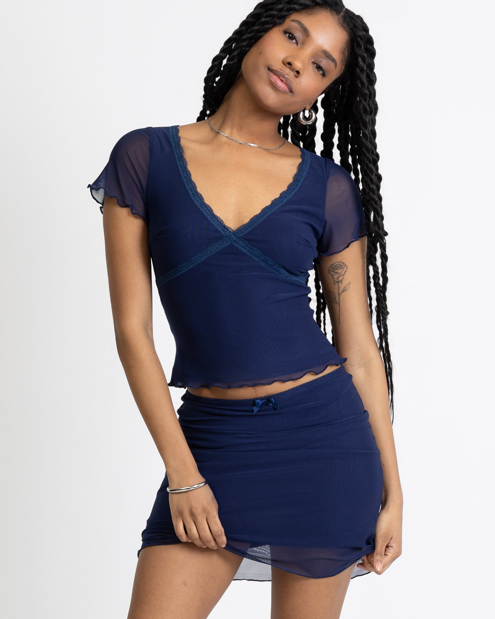 Mesh Shirt mit Spitzendetails