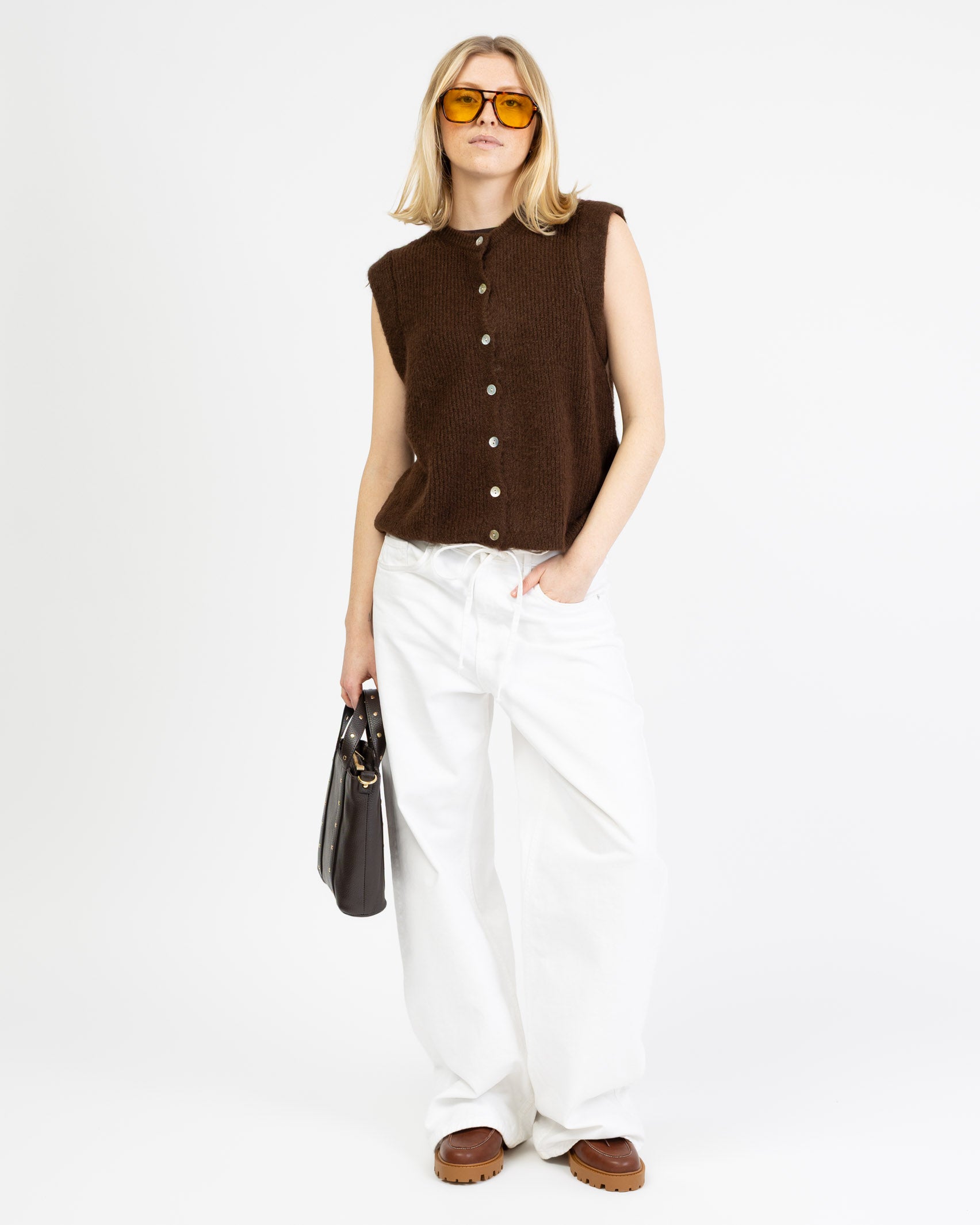 Einfarbiger Strickpullunder braun