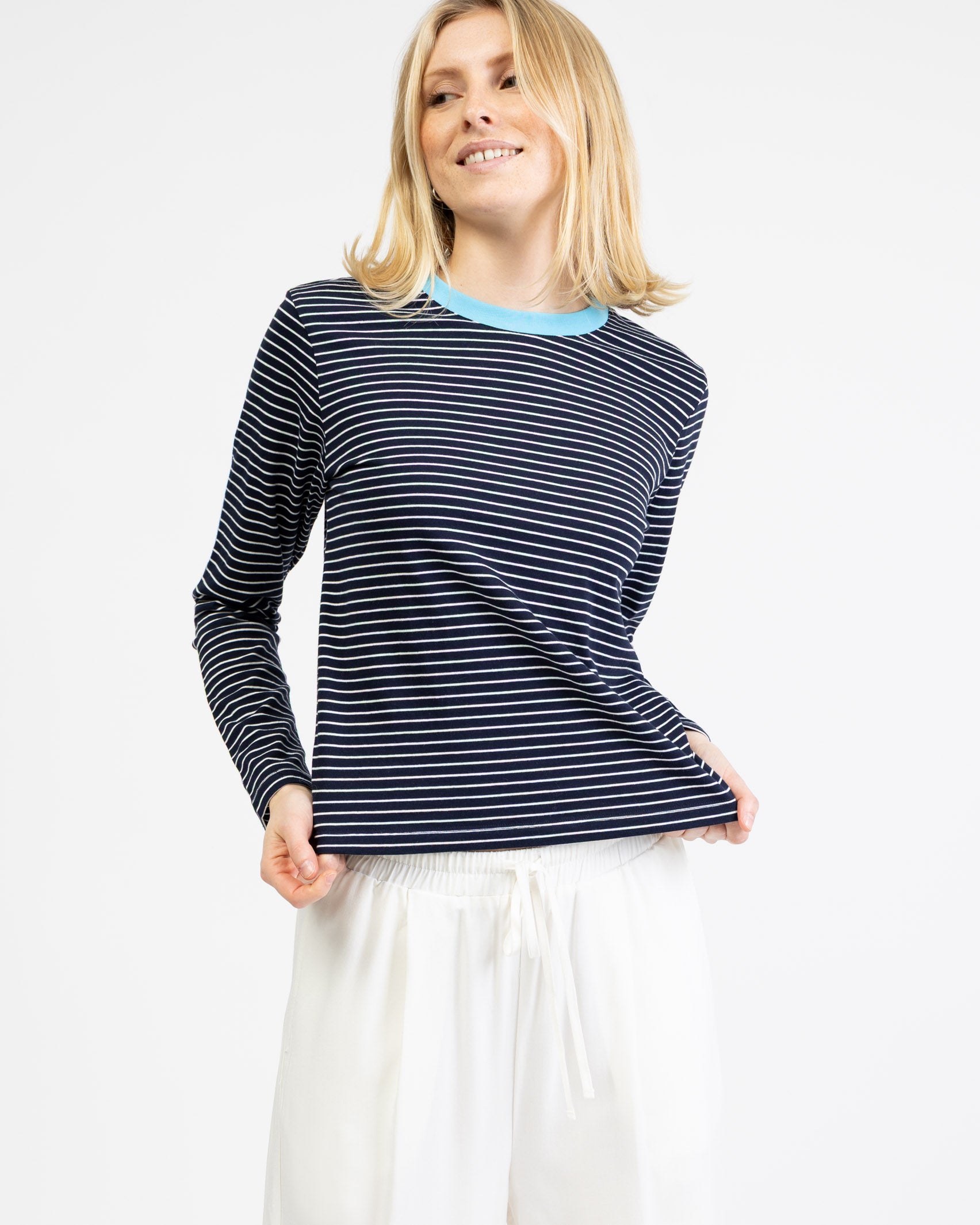 Gestreiftes Basic Langarmshirt