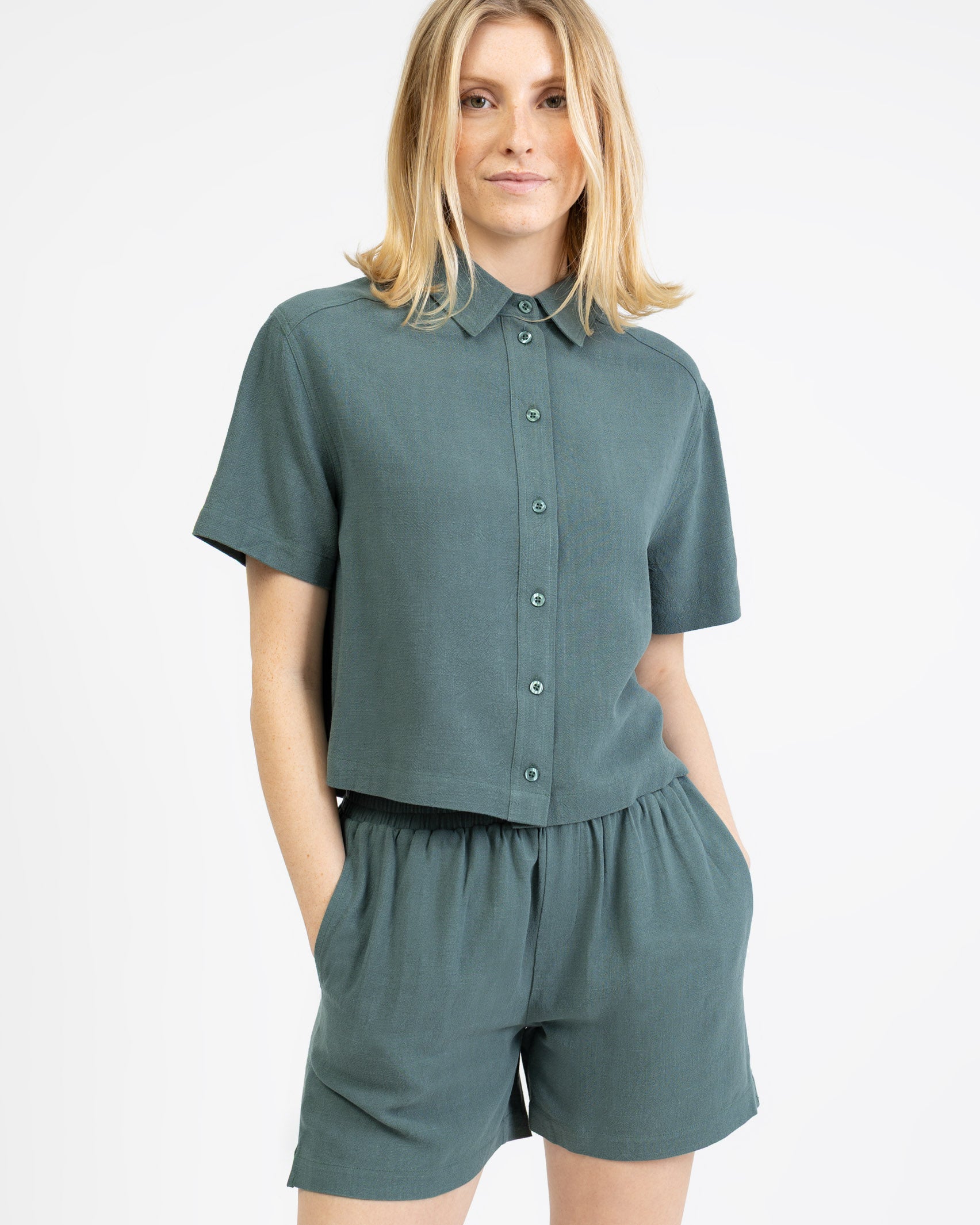 Crop Bluse aus Leinen-Mix