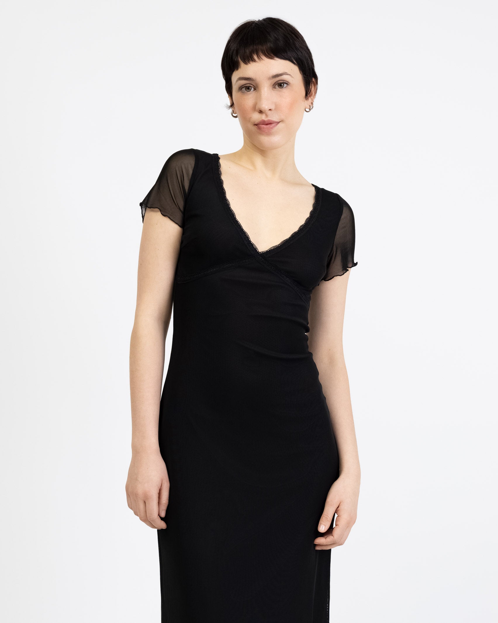 Mesh Maxikleid mit Spitzendetails