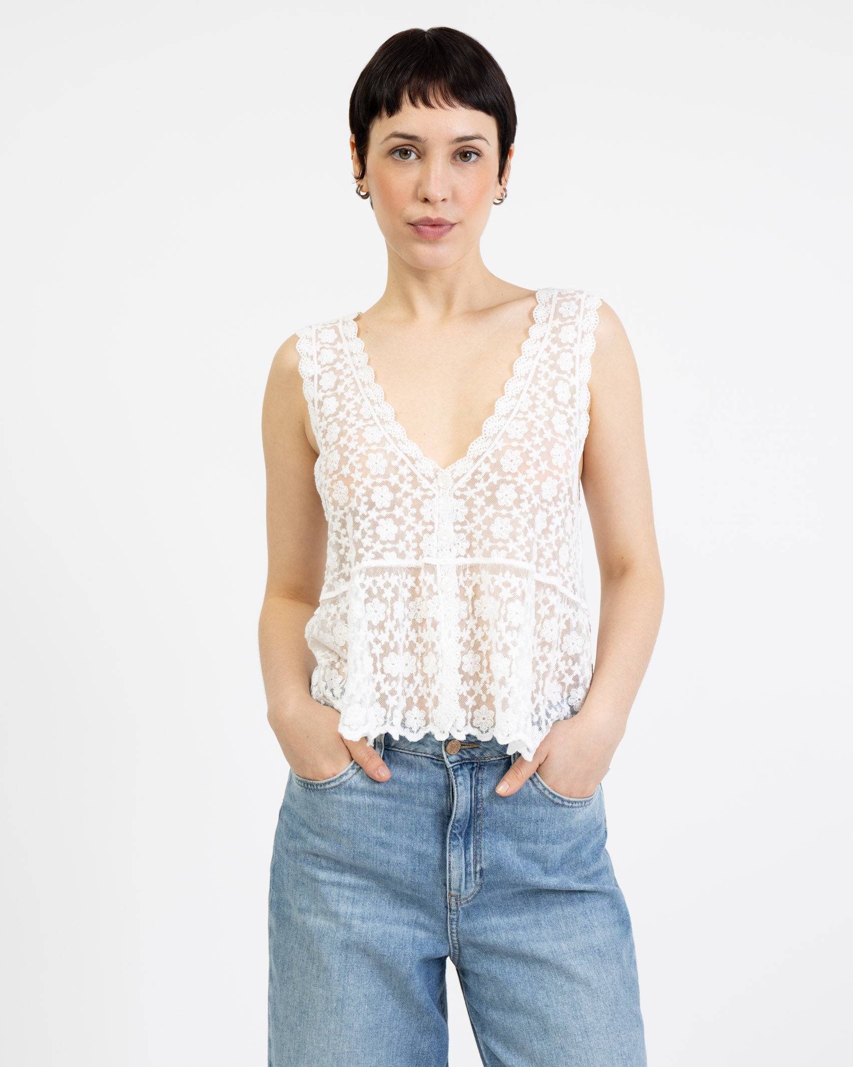 Kurzarmbluse aus Spitze
