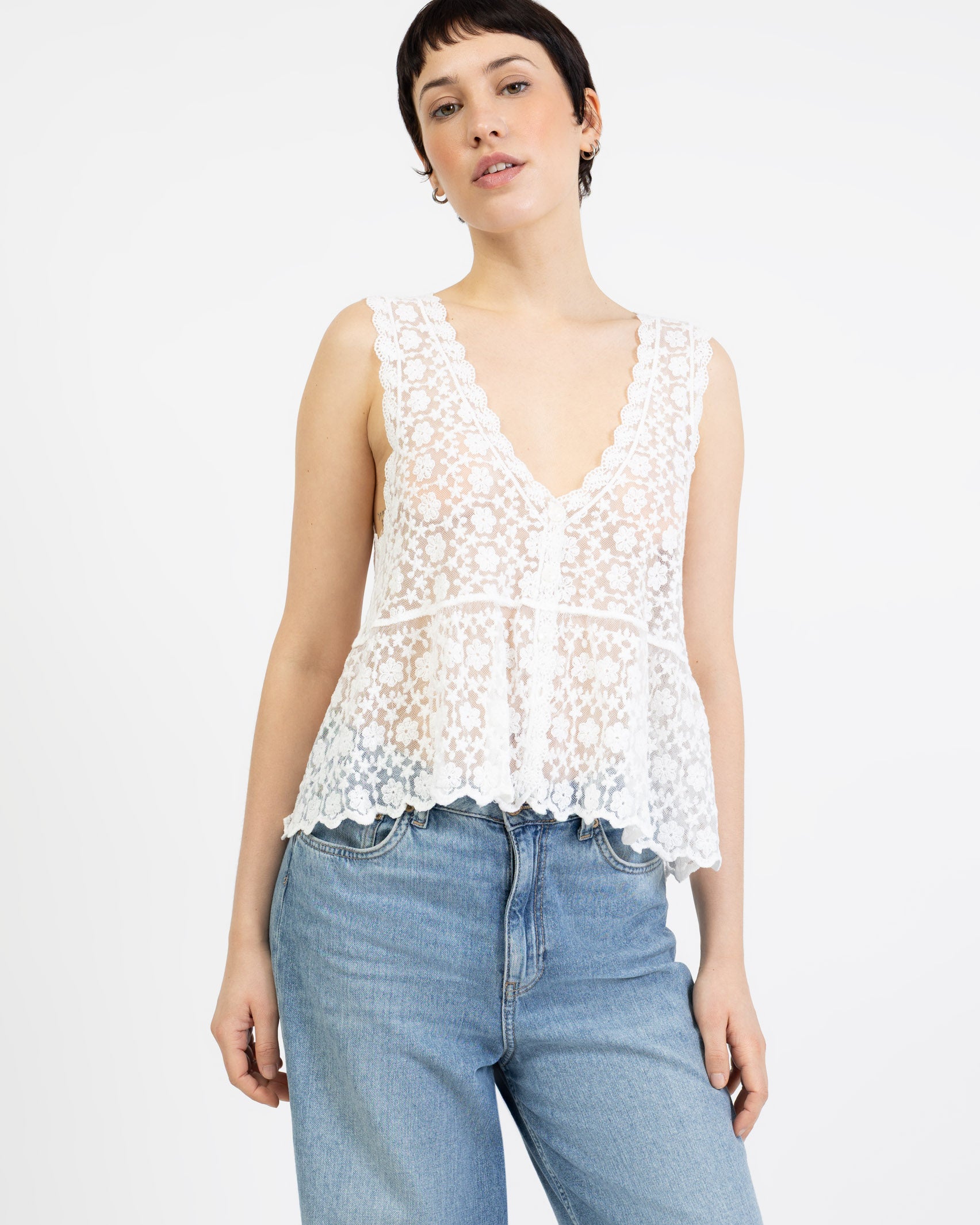 Kurzarmbluse aus Spitze