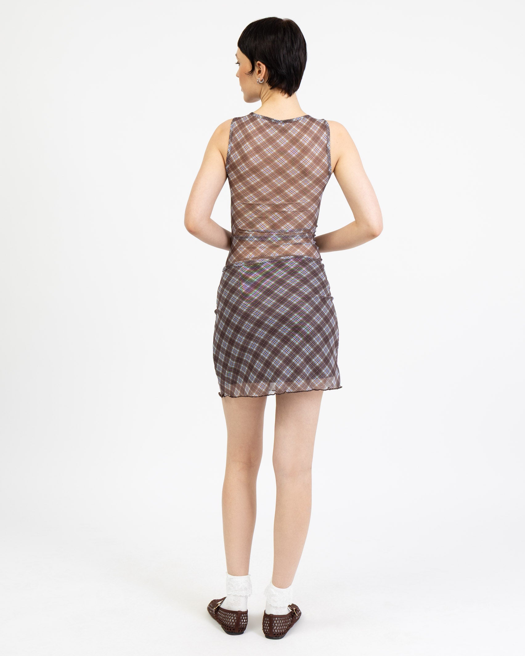 Gemustertes Mesh Top mit U-Boot Ausschnitt