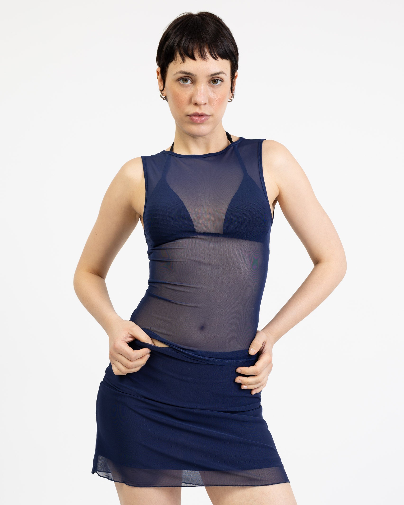 Einfarbiges Mesh Top