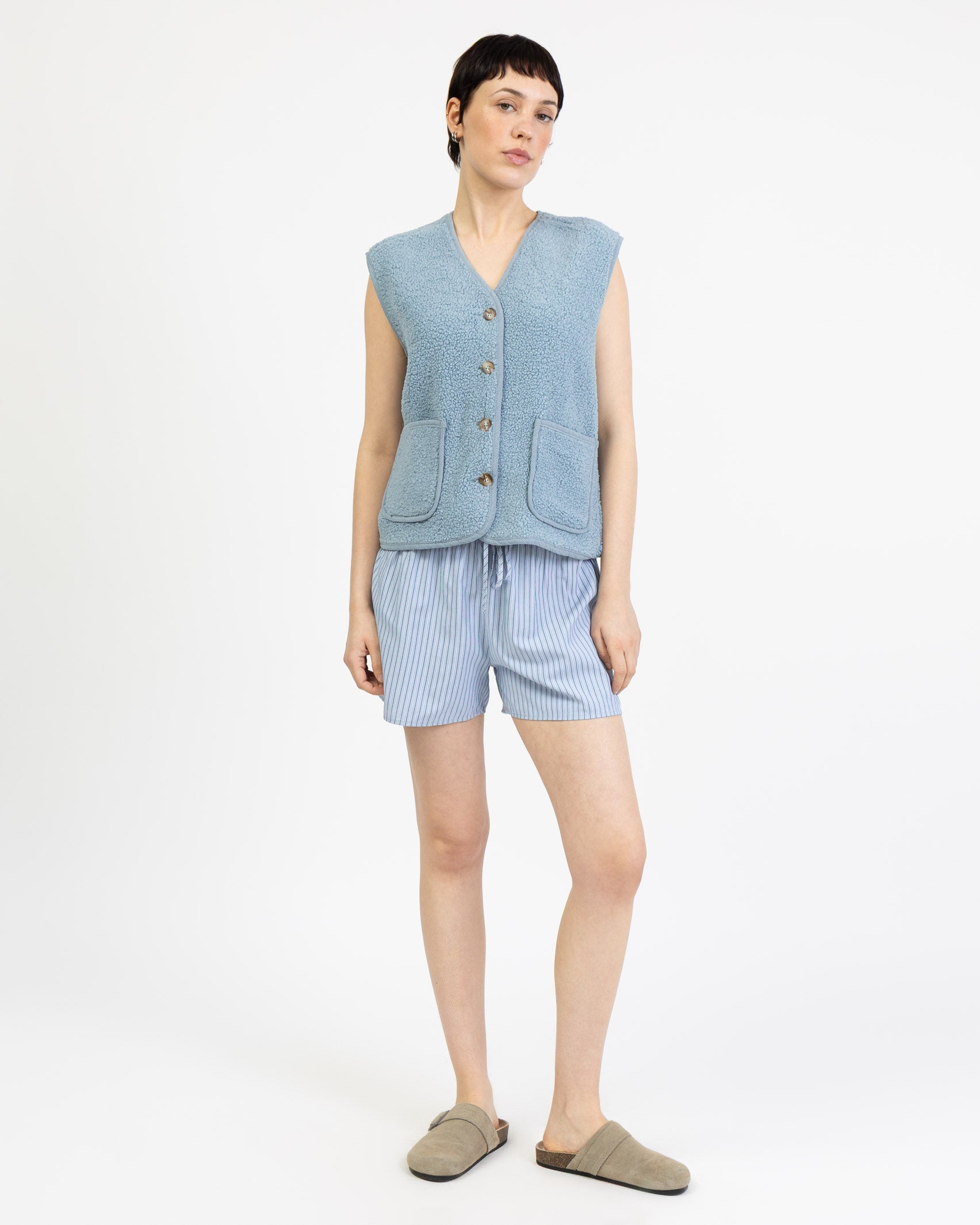 Teddy Weste mit Kontrastnähten