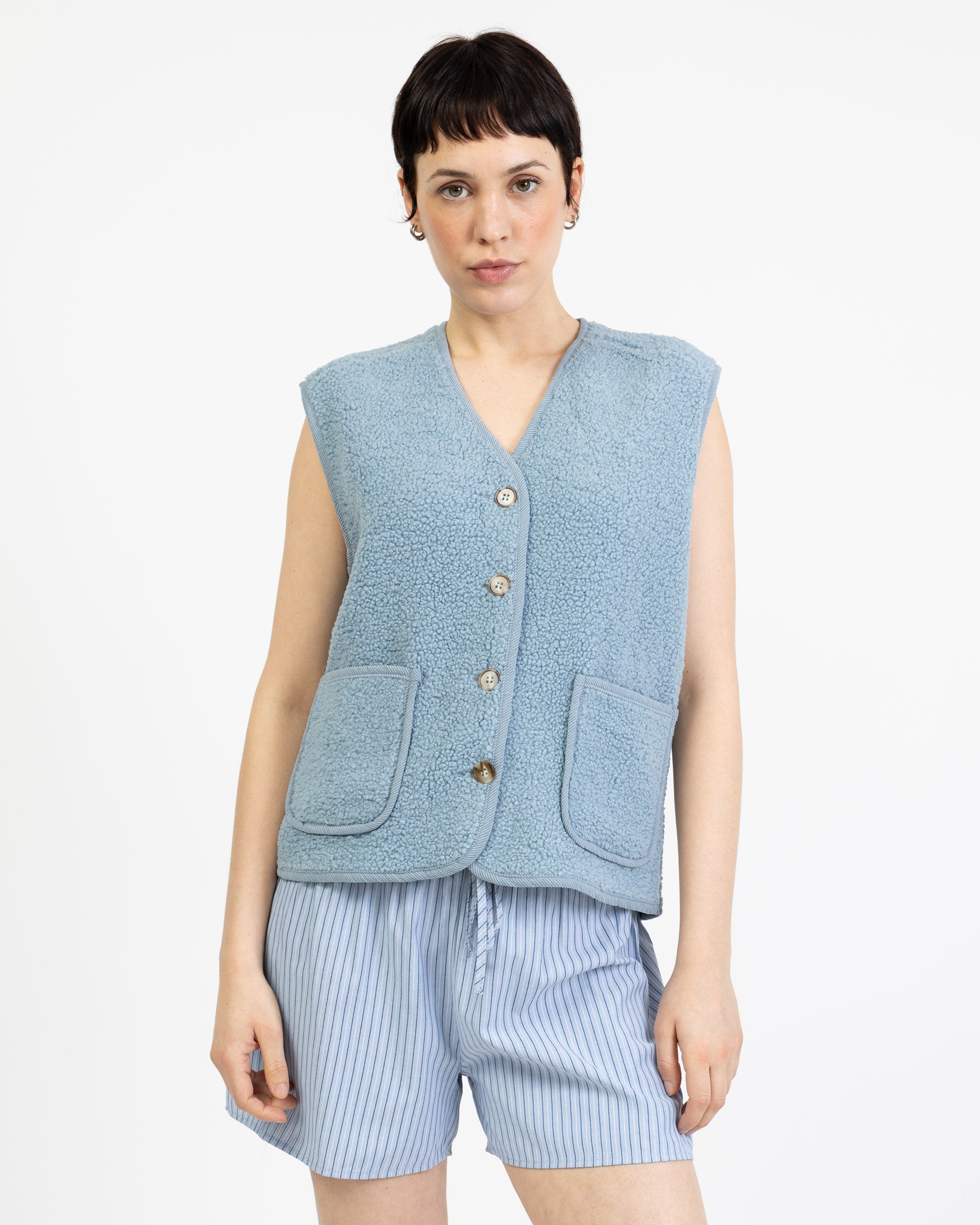 Teddy Weste mit Kontrastnähten