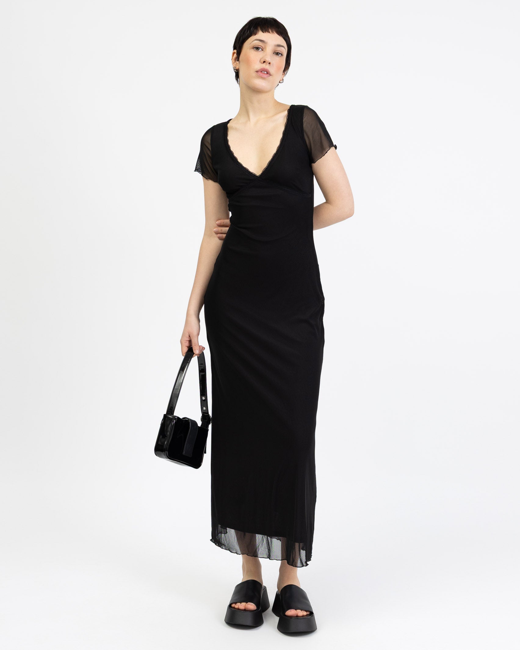 Mesh Maxikleid mit Spitzendetails