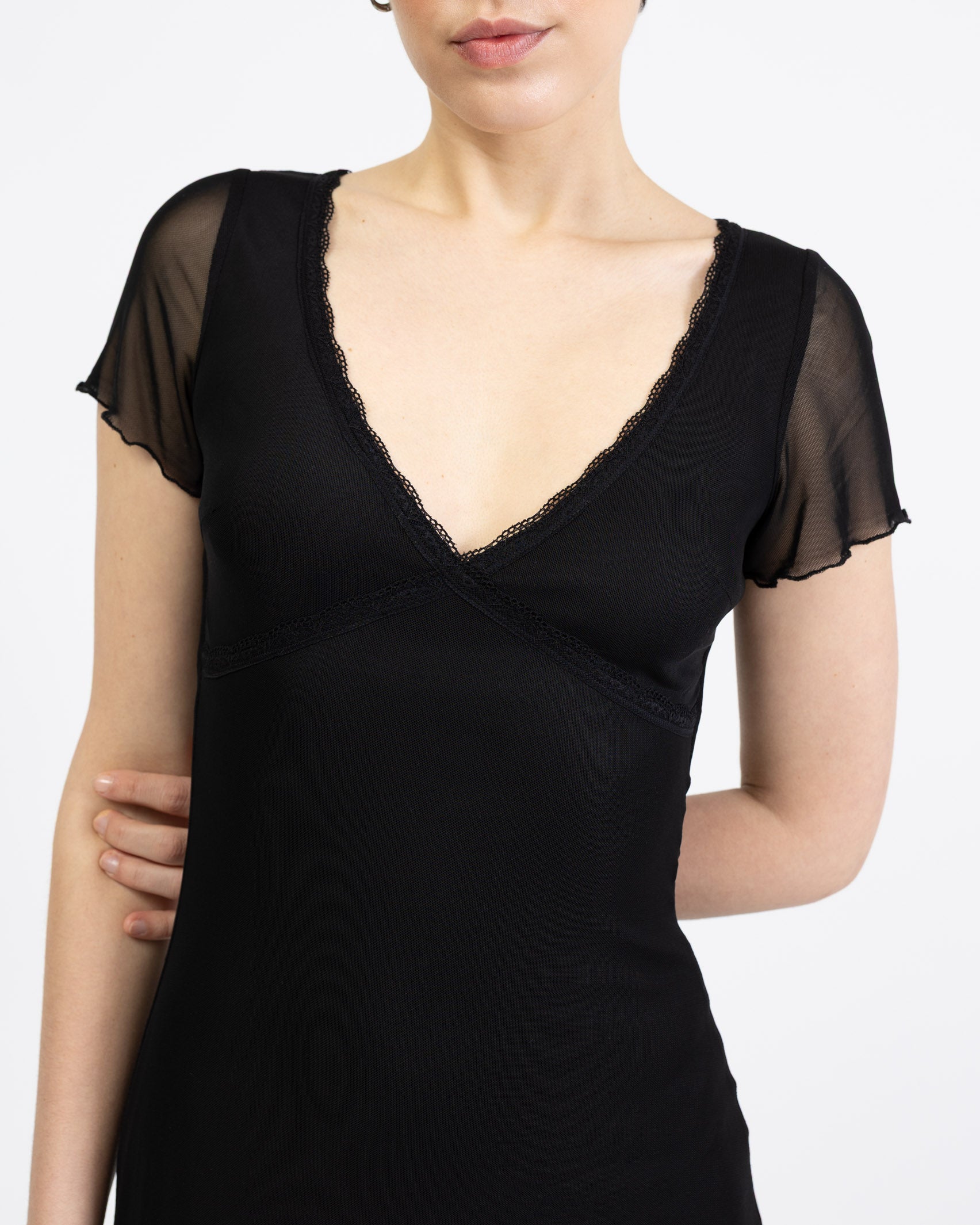 Mesh Maxikleid mit Spitzendetails