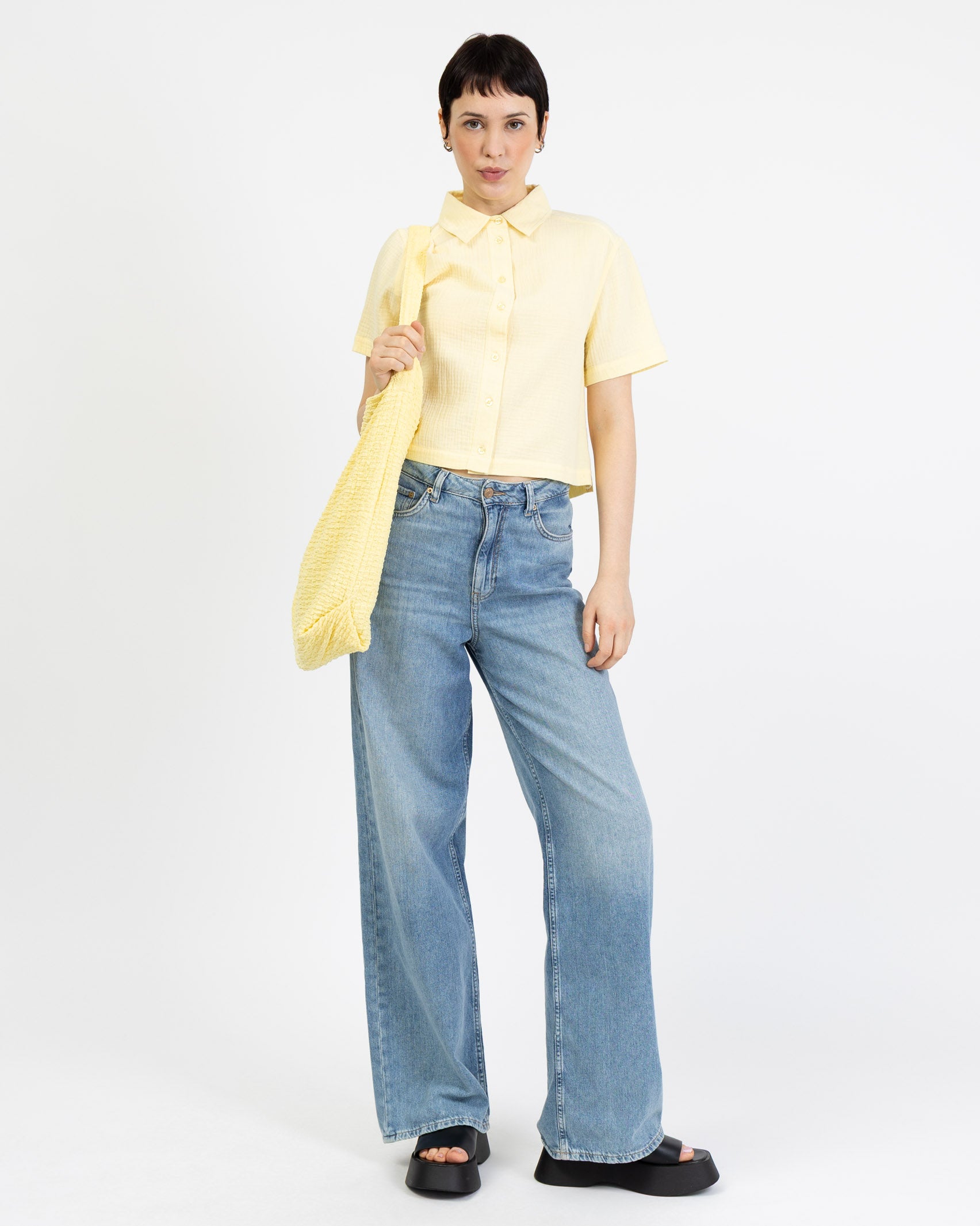 Crop Bluse aus Musselin gelb