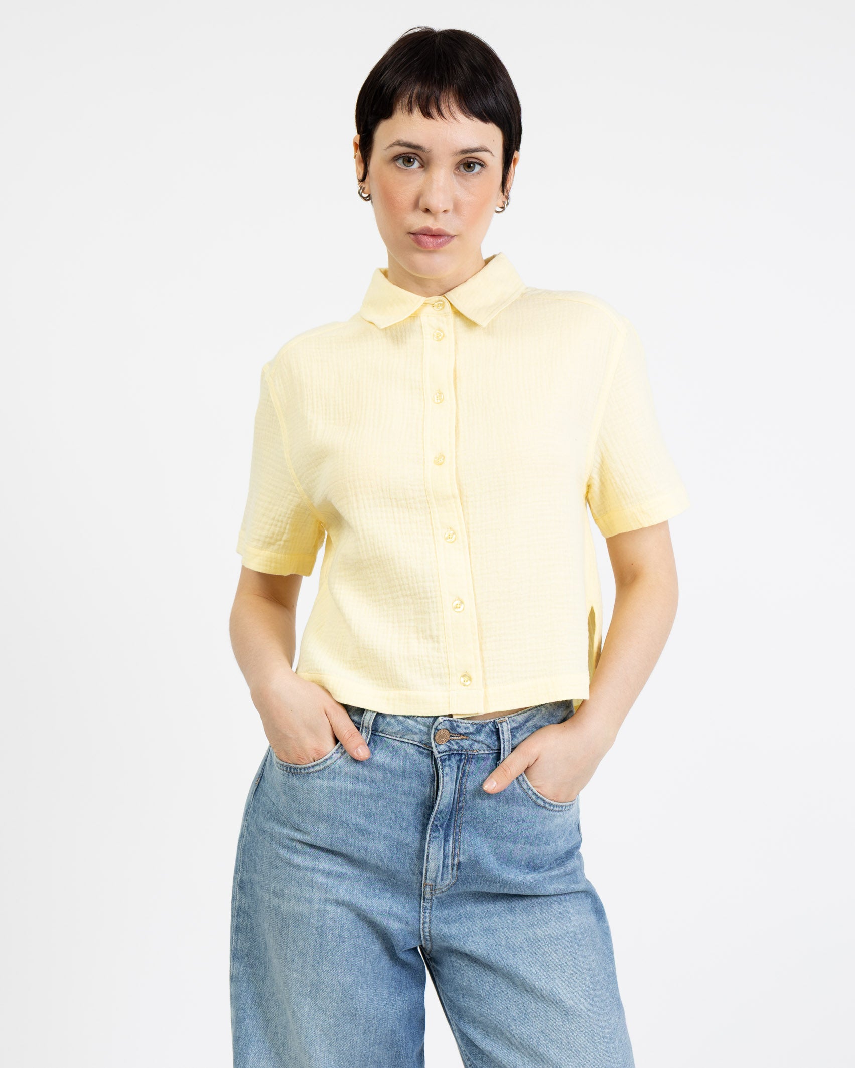 Crop Bluse aus Musselin gelb