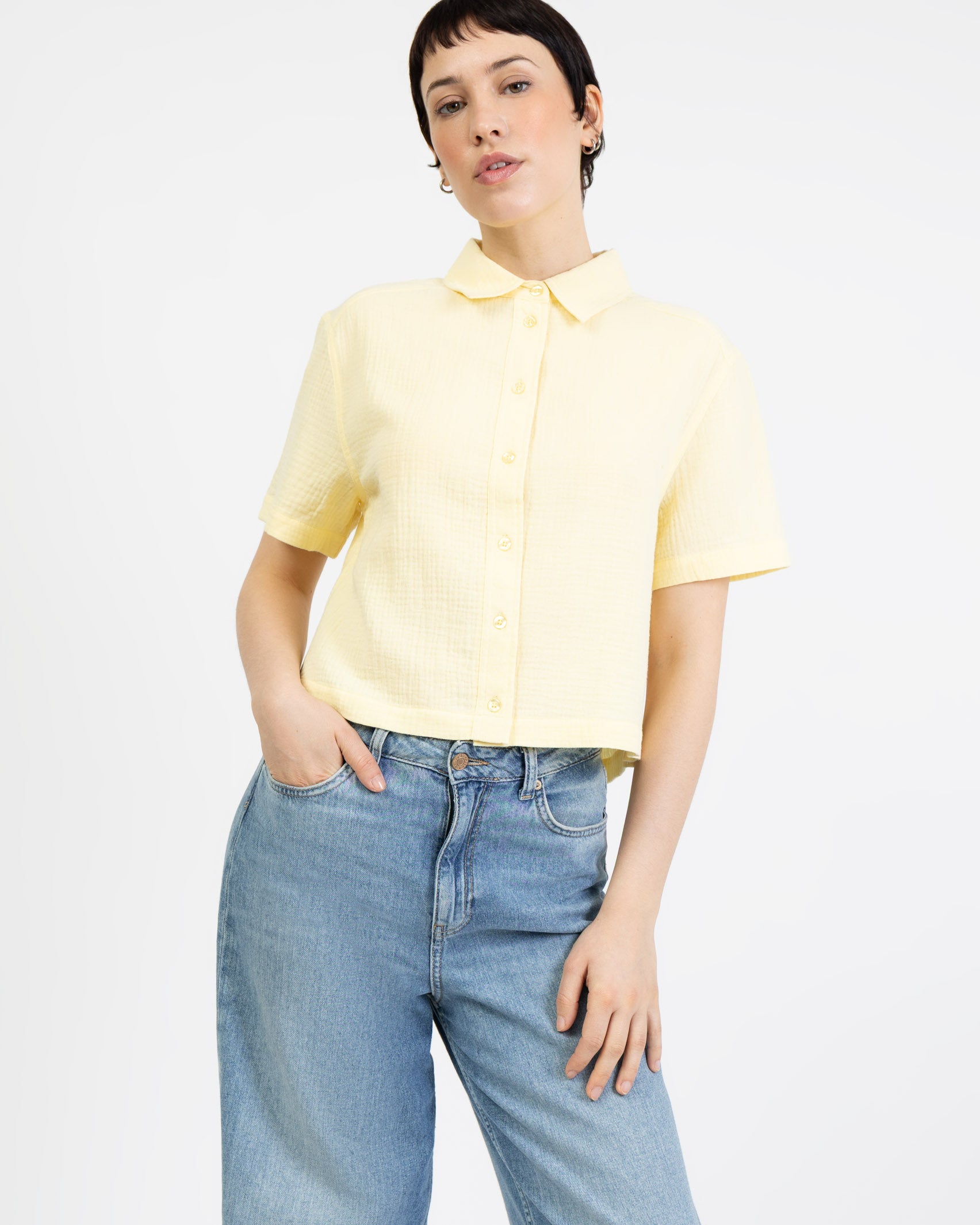 Crop Bluse aus Musselin gelb