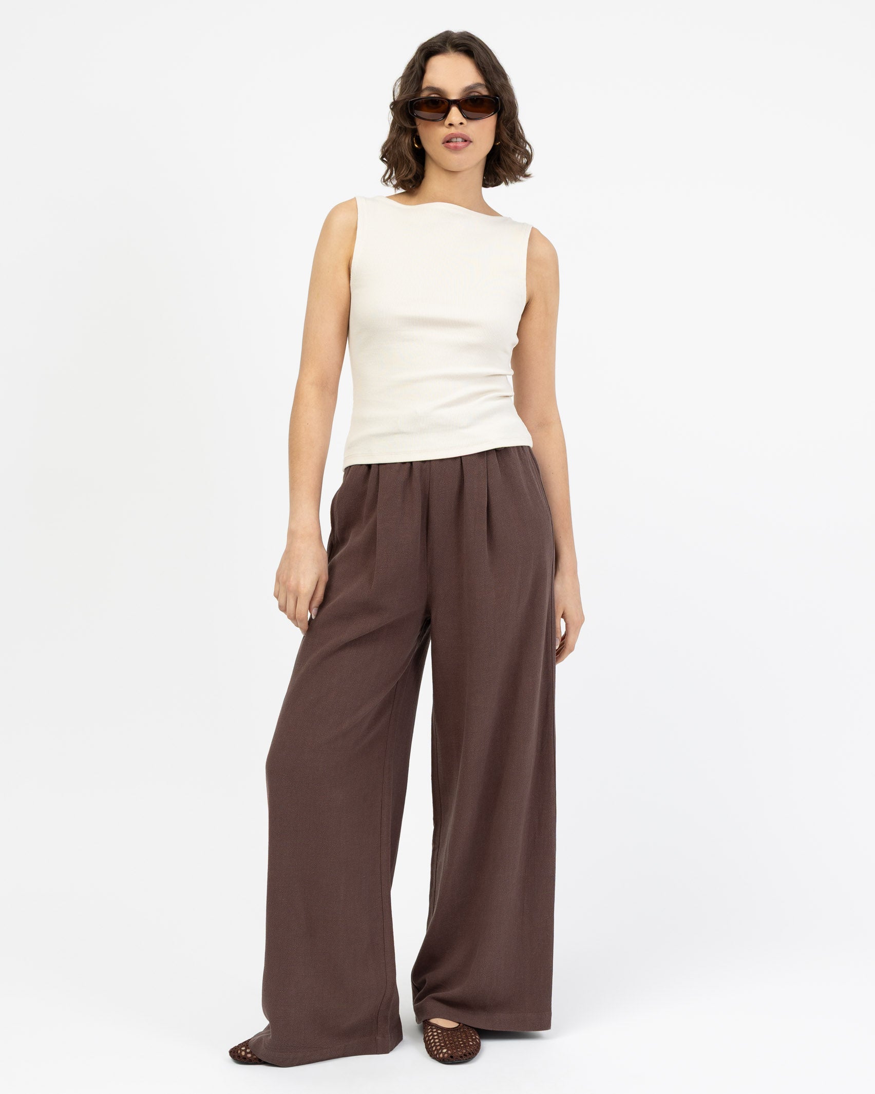 High-Waist Stoffhose aus Leinen-Mix
