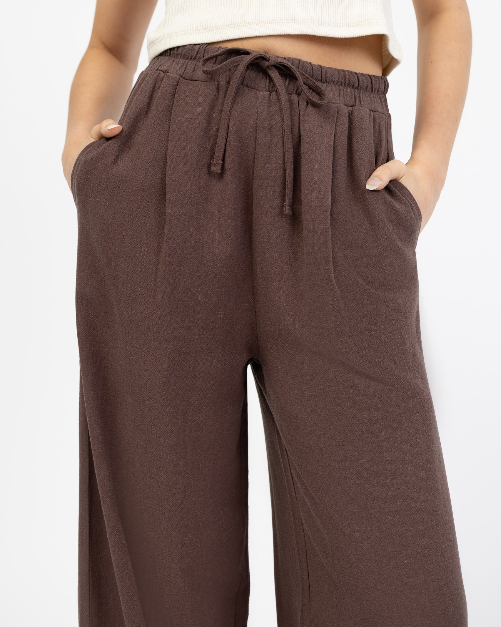 High-Waist Stoffhose aus Leinen-Mix
