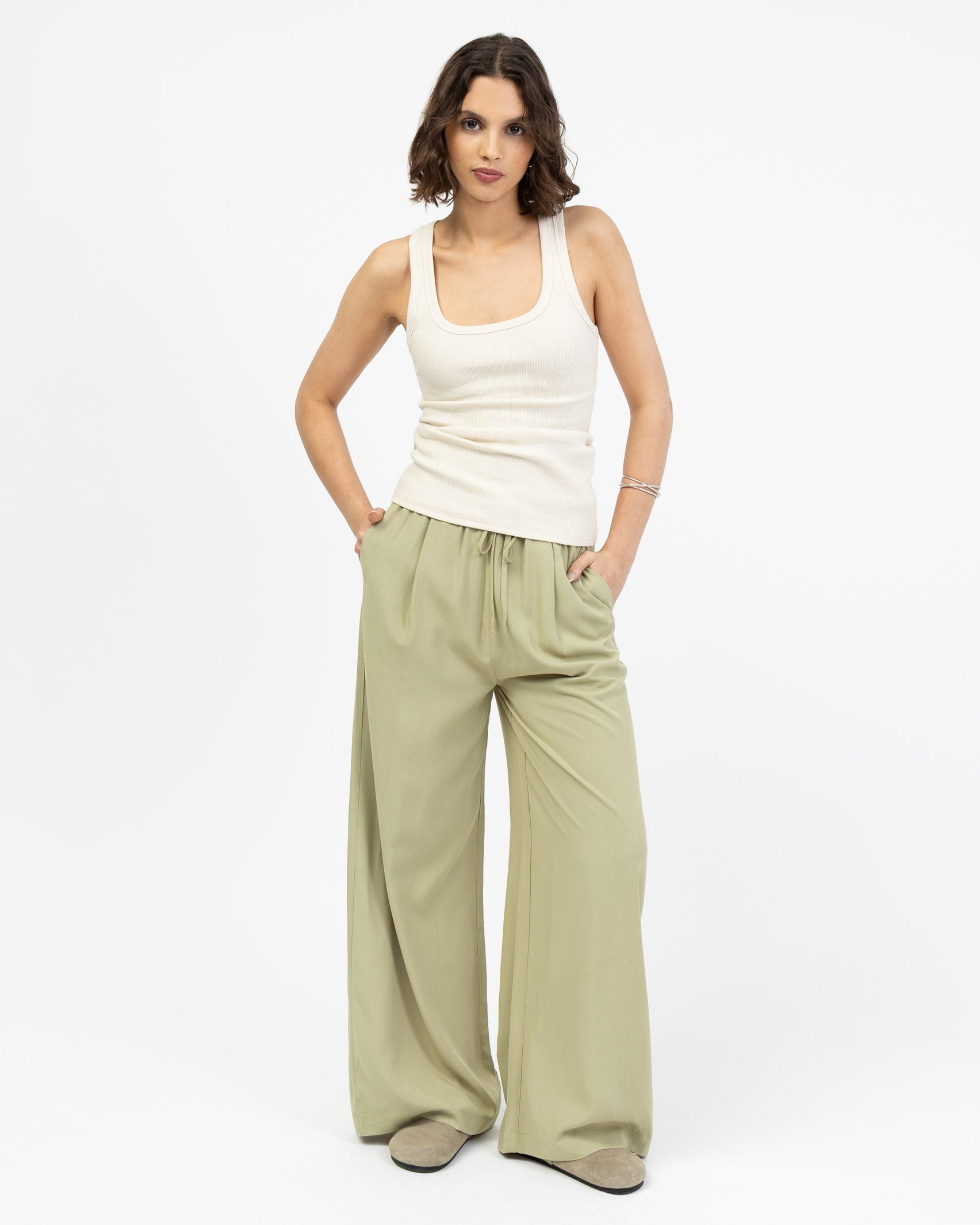 High-Waist Stoffhose aus Viskose