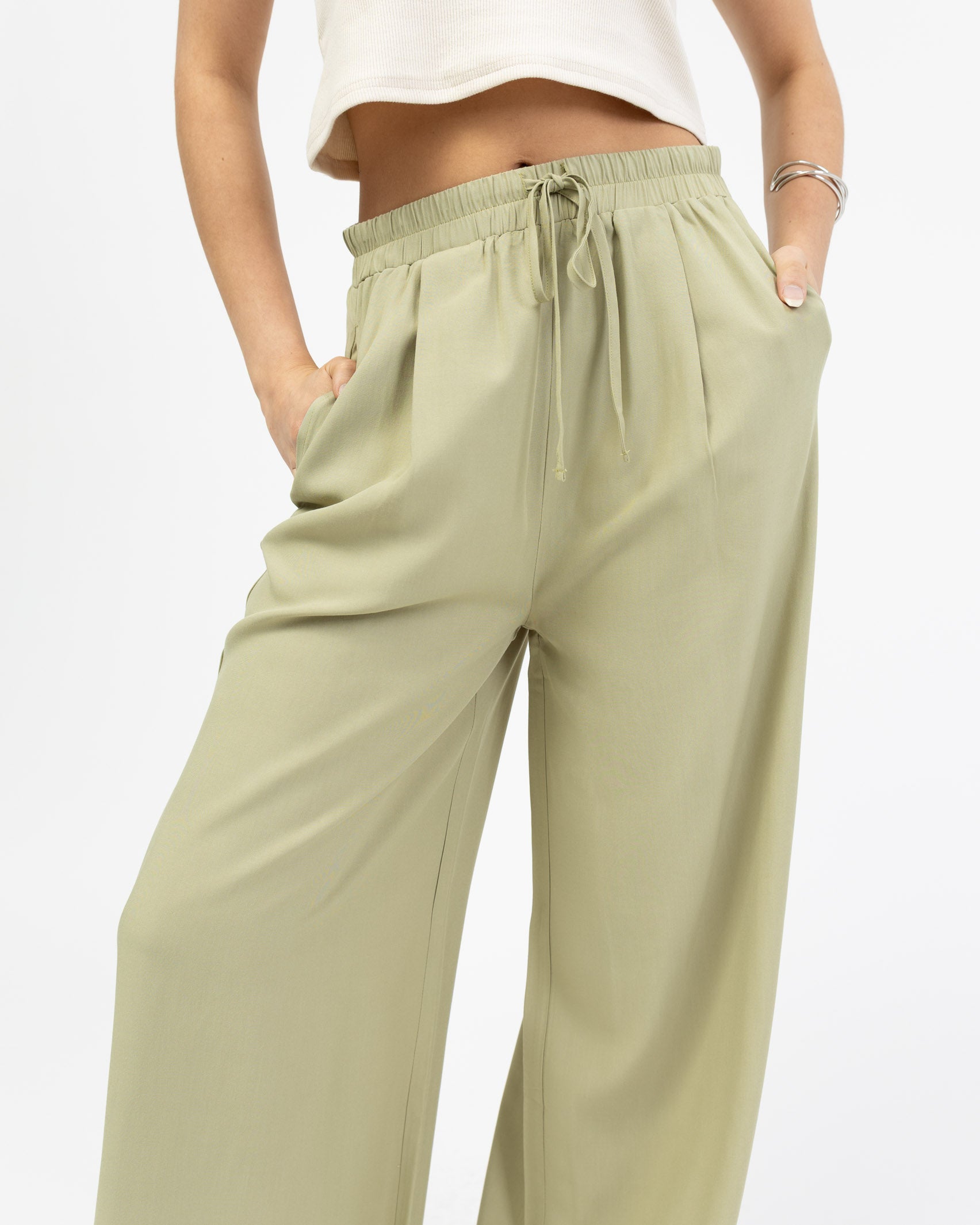 High-Waist Stoffhose aus Viskose