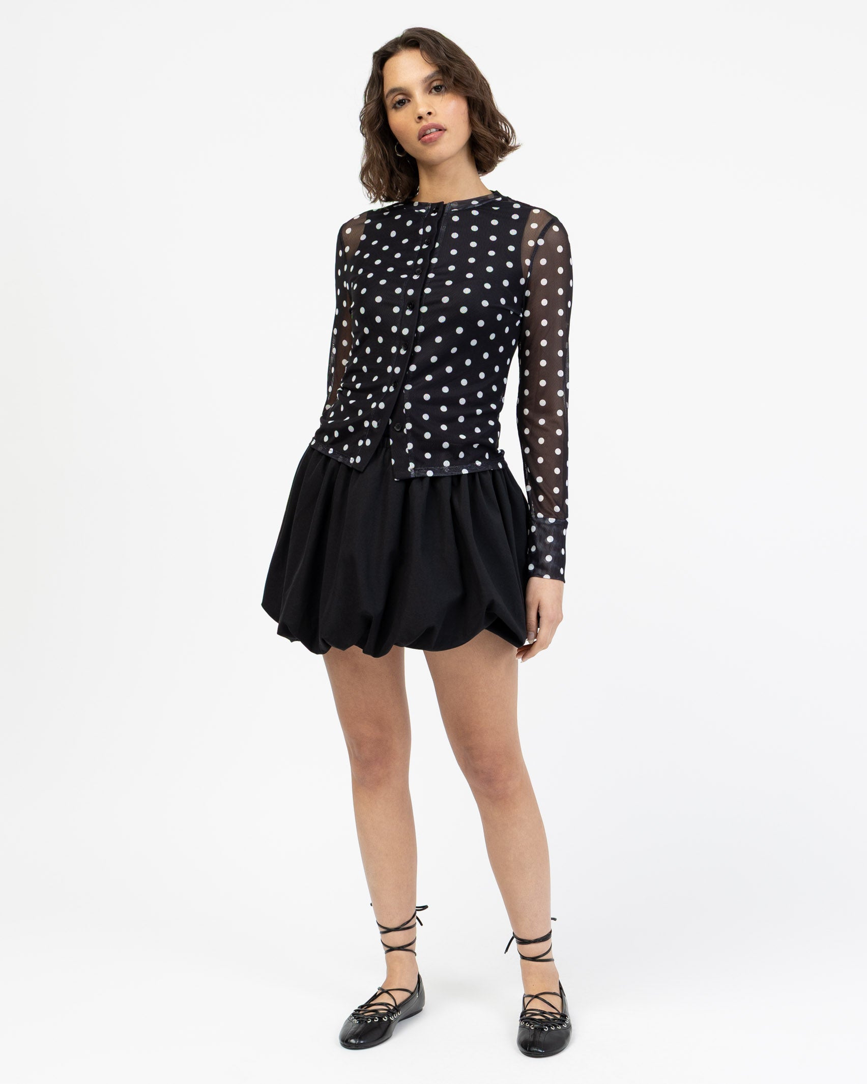 Mesh Cardigan mit Polkadotprint