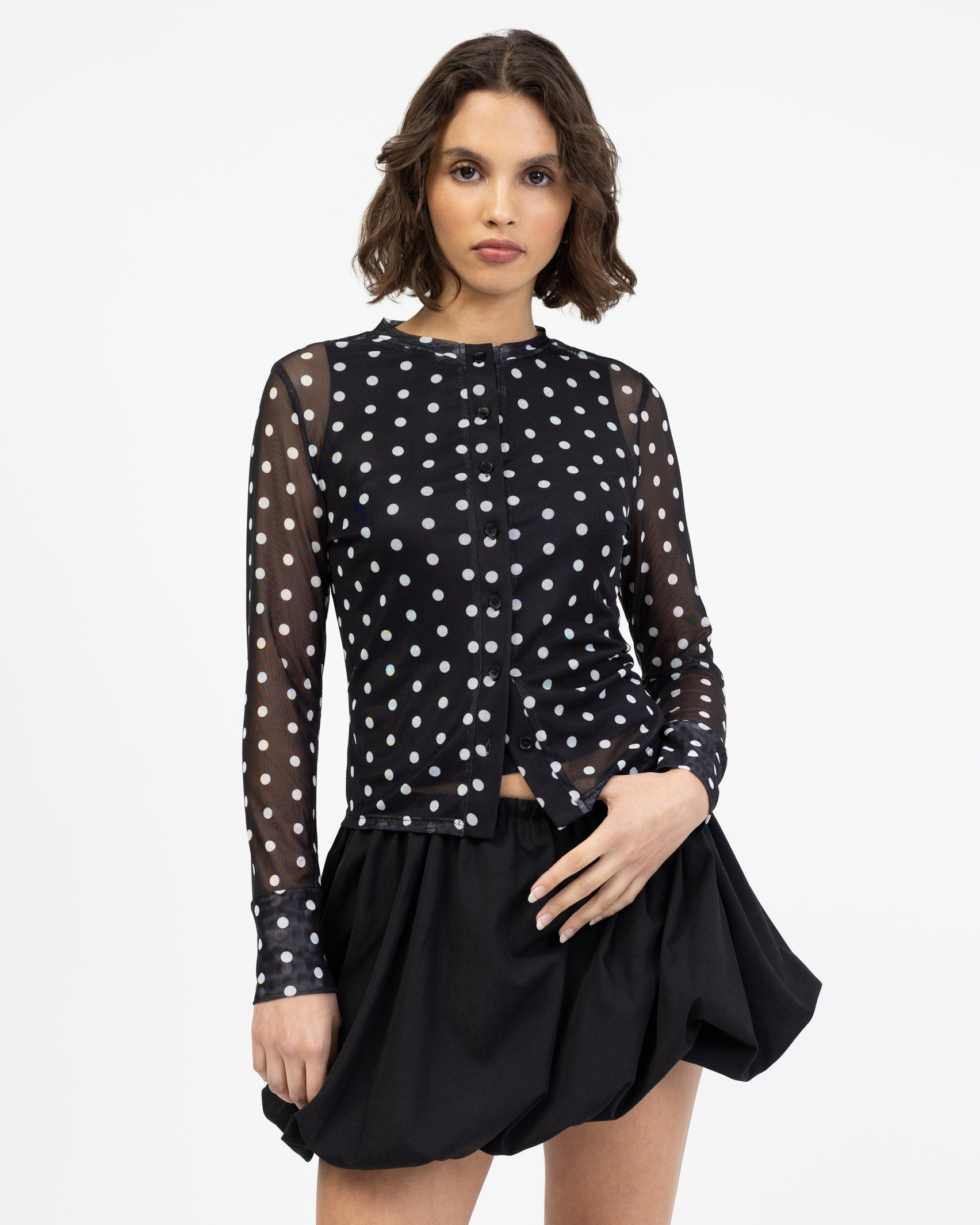 Mesh Cardigan mit Polkadotprint