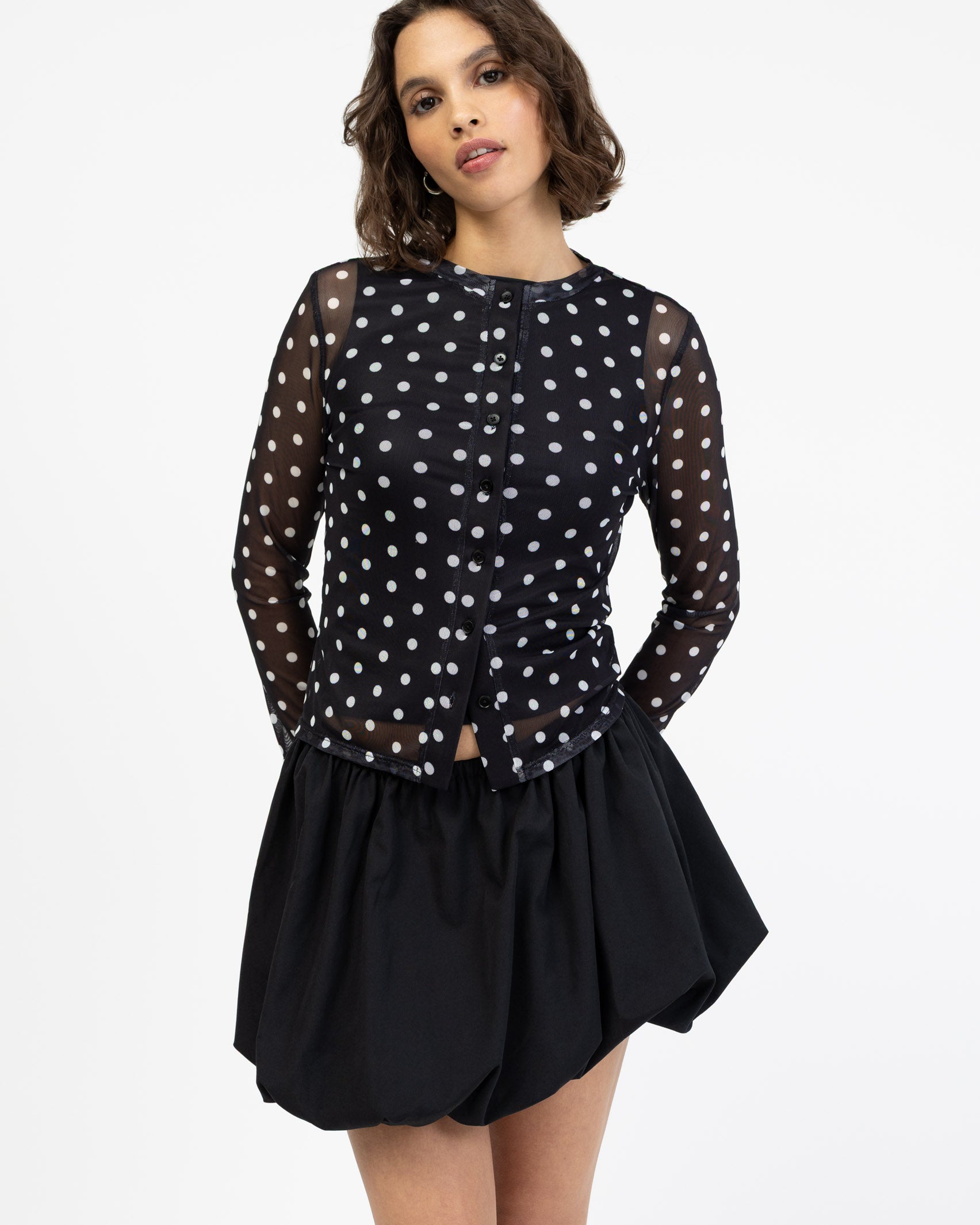 Mesh Cardigan mit Polkadotprint