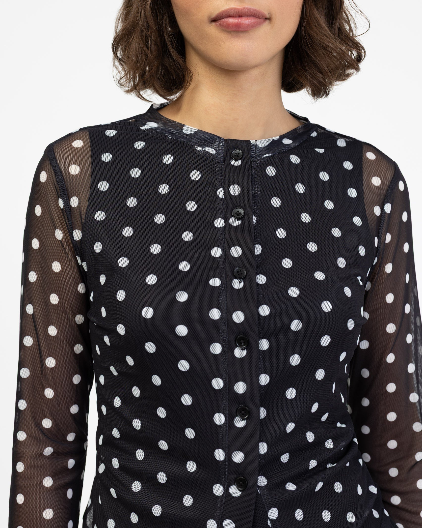Mesh Cardigan mit Polkadotprint