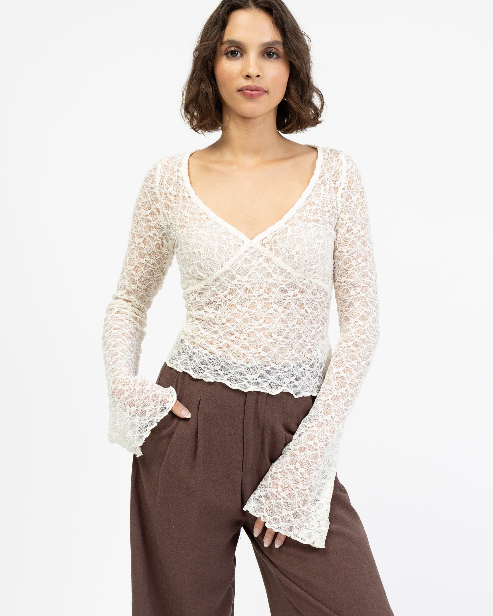 Elegantes Spitzenlangarmshirt