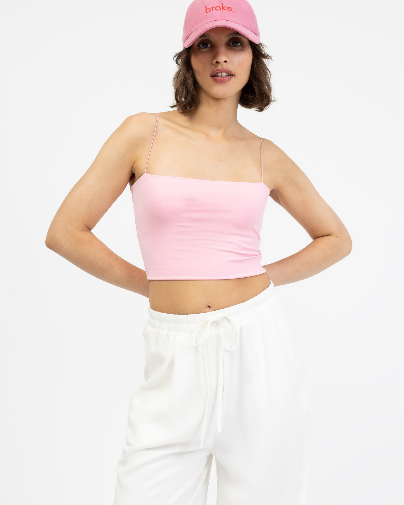 Crop Top mit dünnen Spaghettiträgern rosa