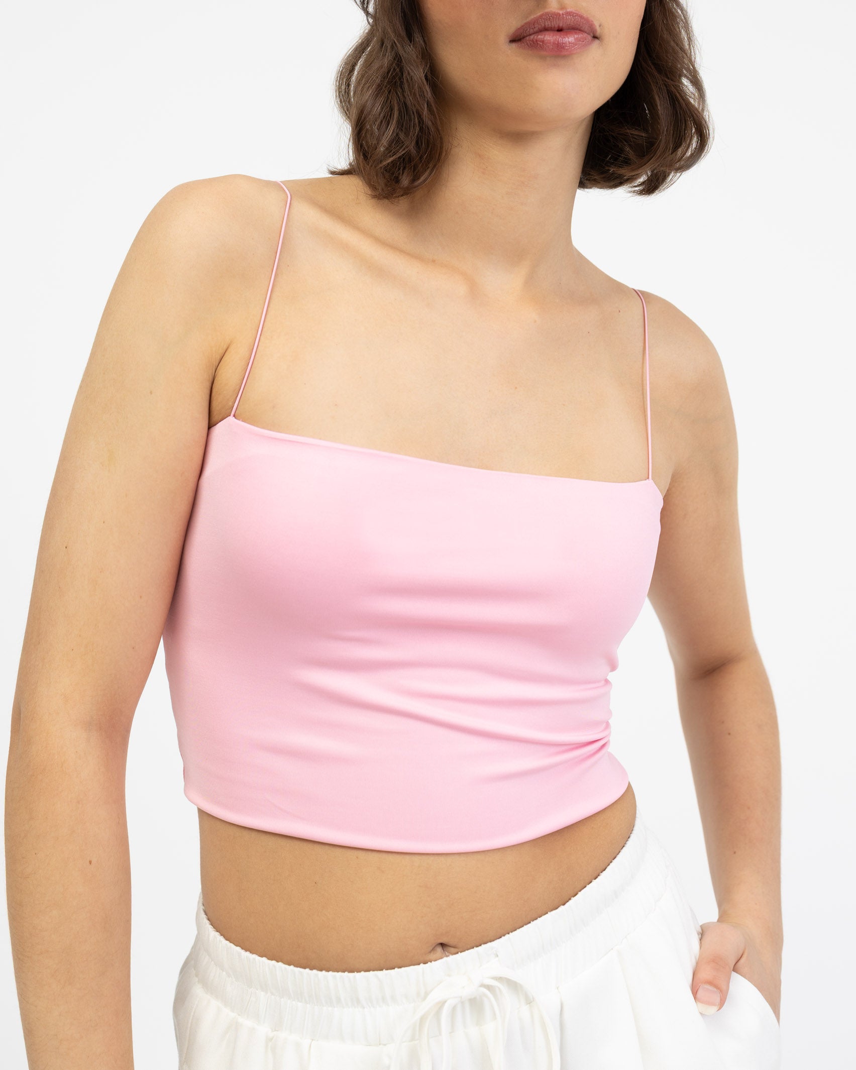 Crop Top mit dünnen Spaghettiträgern rosa
