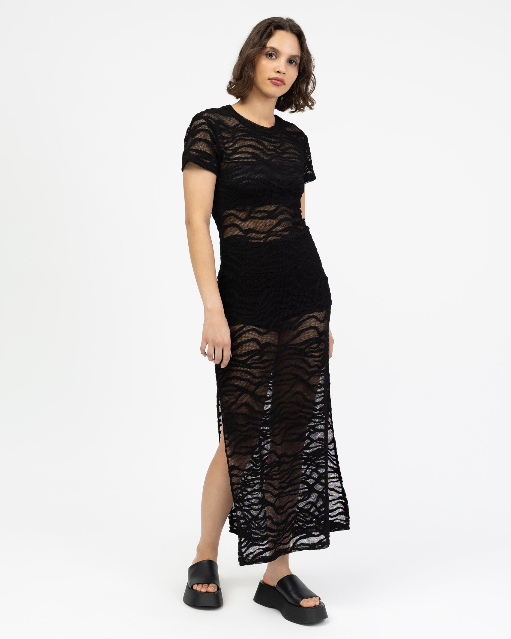Kurzarm Maxikleid mit Animalprint