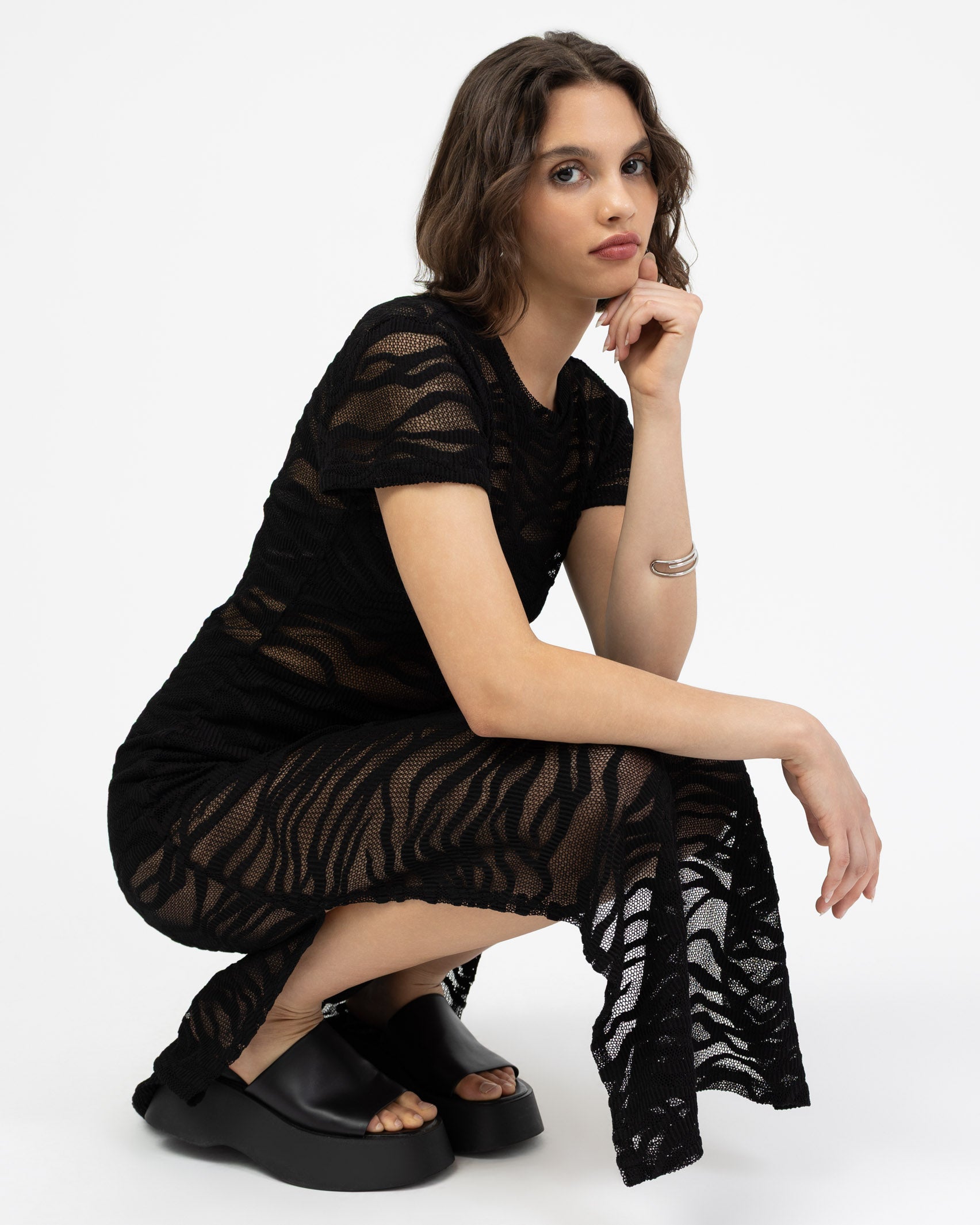 Kurzarm Maxikleid mit Animalprint