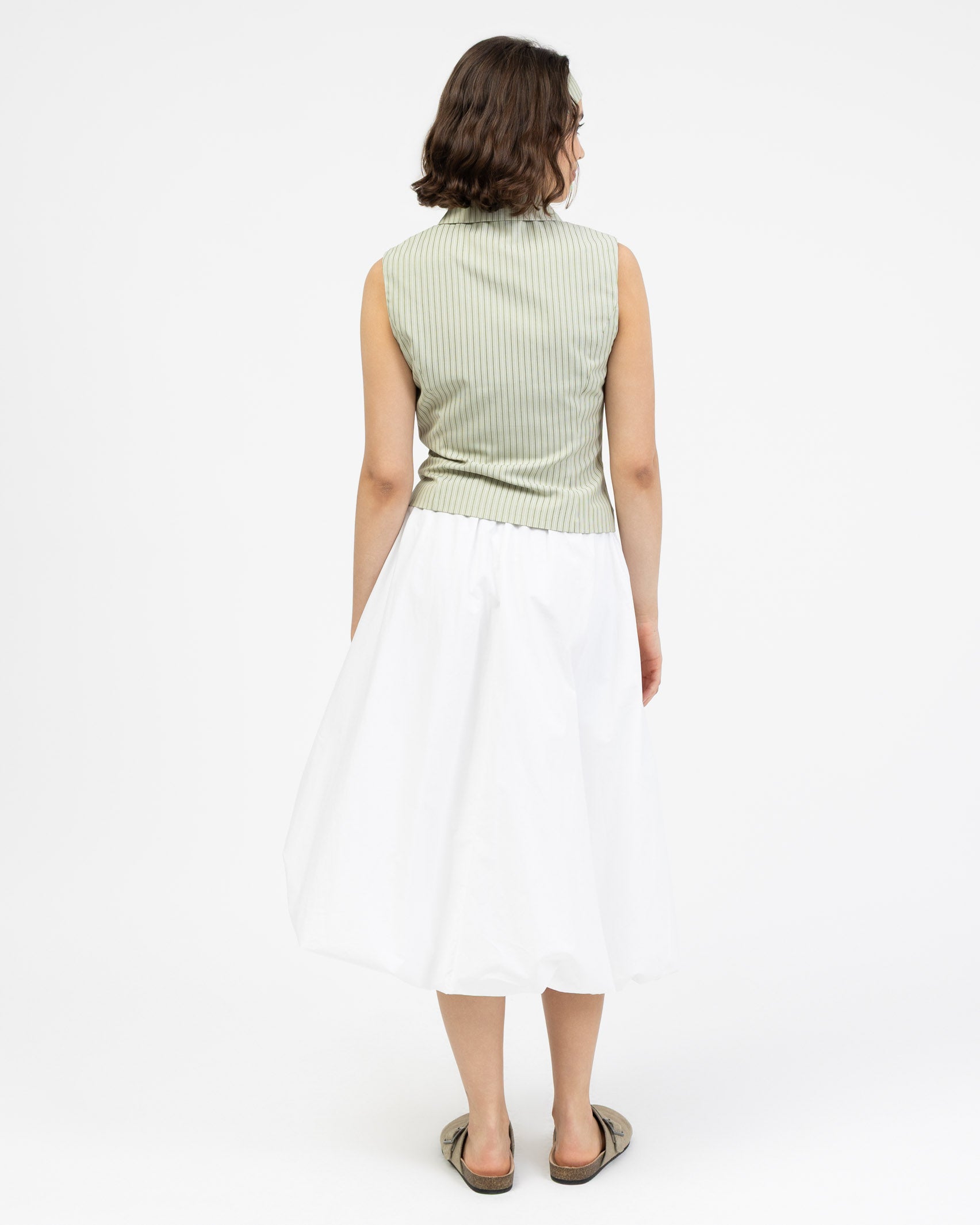 Gestreifte Kurzarmbluse mit Reißverschluss