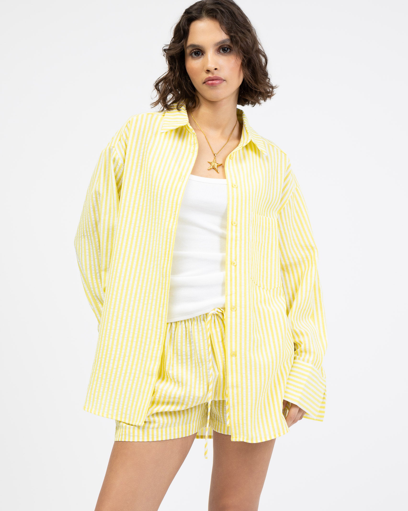 Gelbe Oversize Bluse mit Streifen