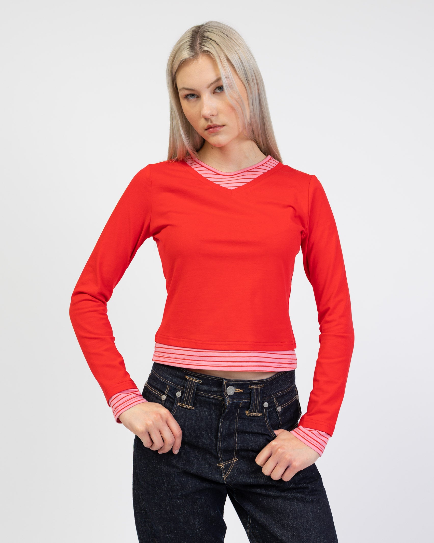 Langarmshirt mit Layering-Effekt von vorne