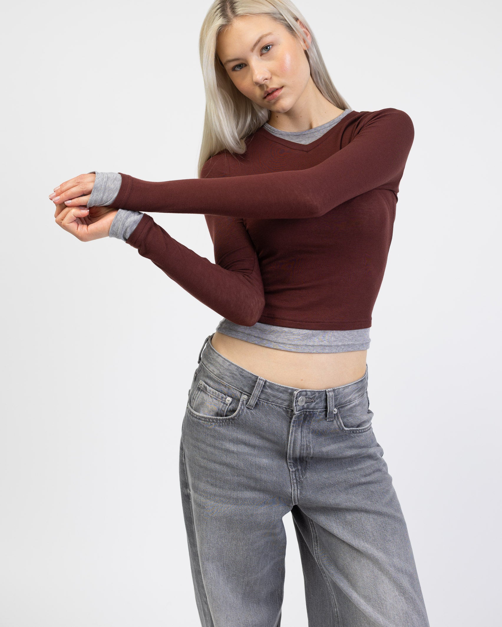 Langarmshirt mit Layering-Effekt von vorne