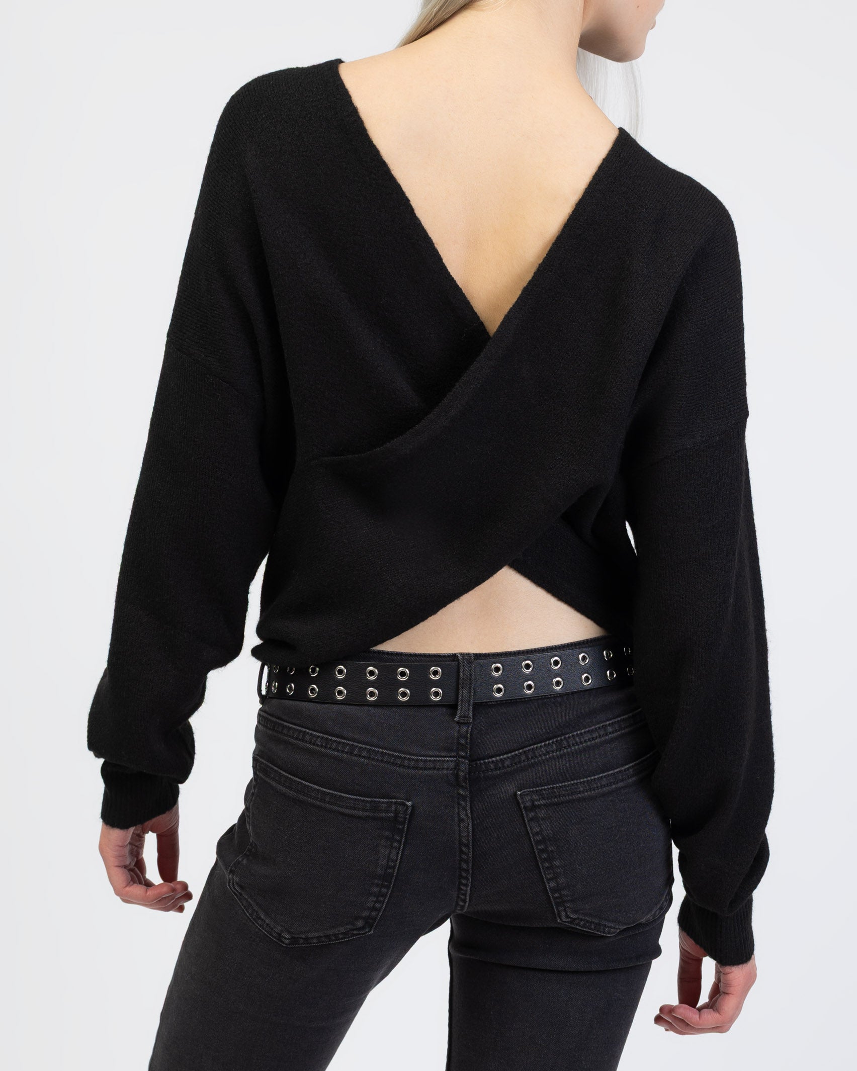 Wickelpullover mit V-Ausschnitt von hinten