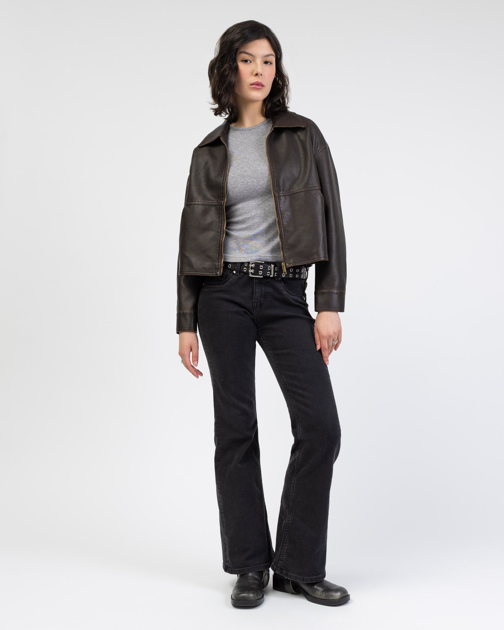 Kunstlederjacke mit Kragen