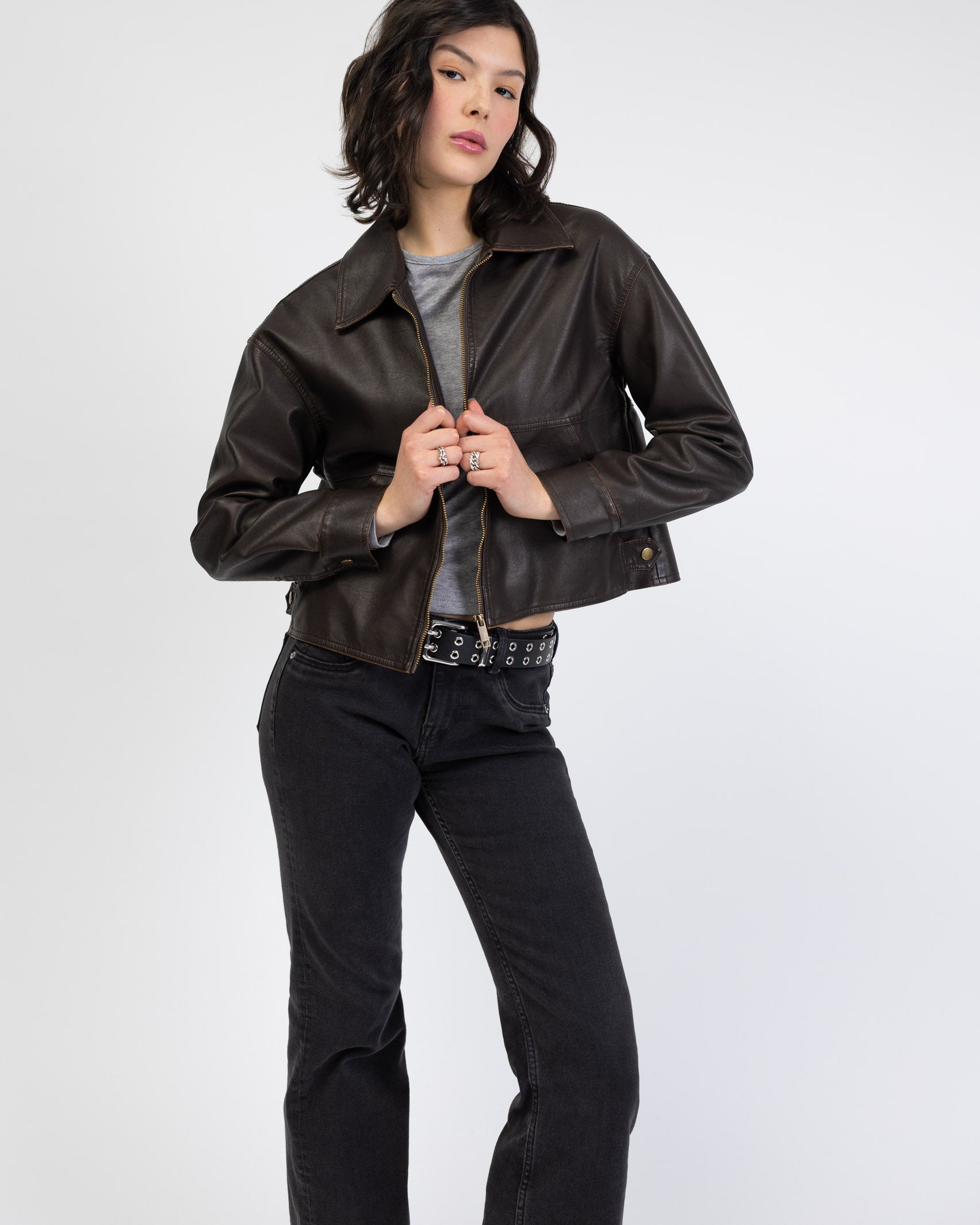 Kunstlederjacke mit Kragen